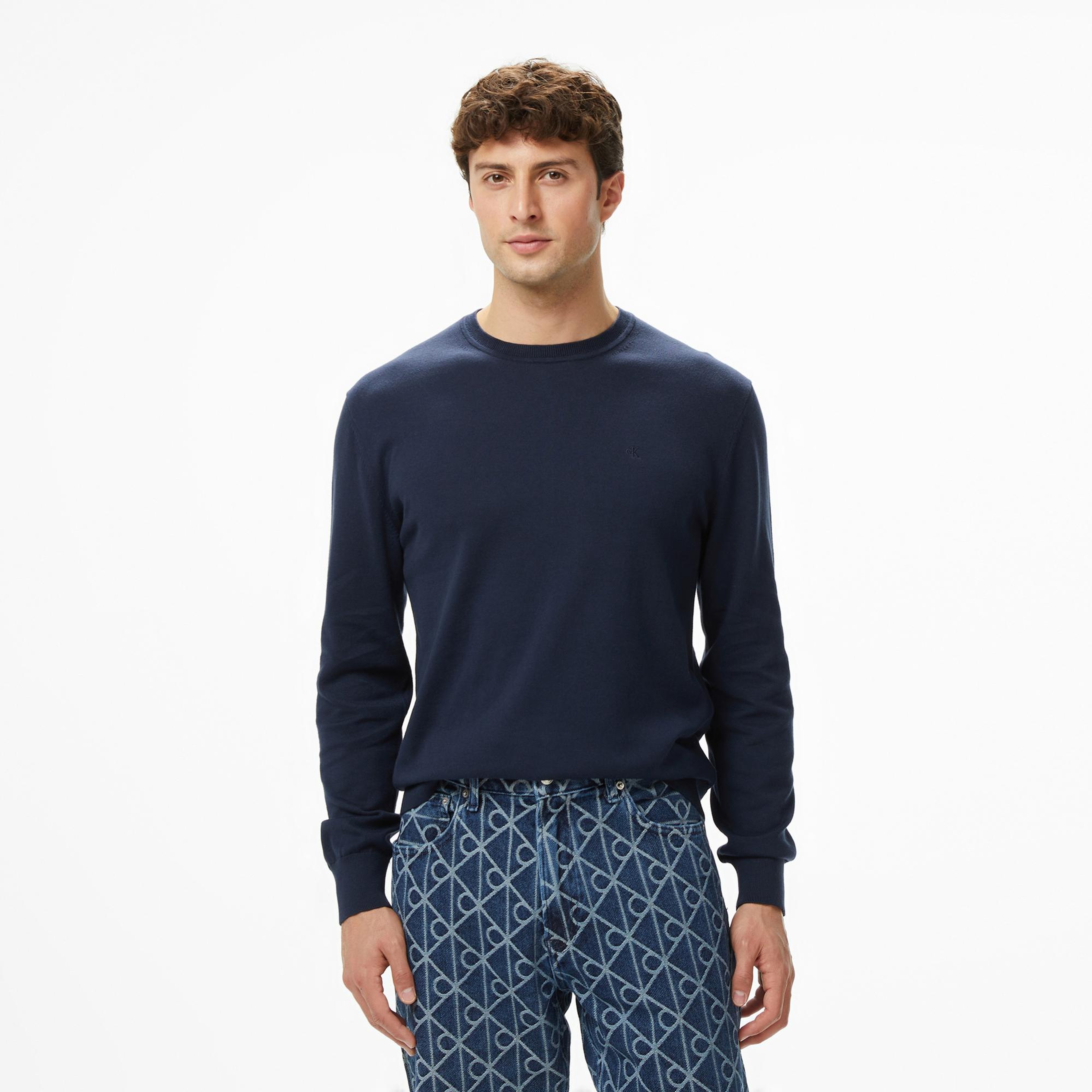 Calvin Klein Supima Cotton Crew Erkek Mavi Triko