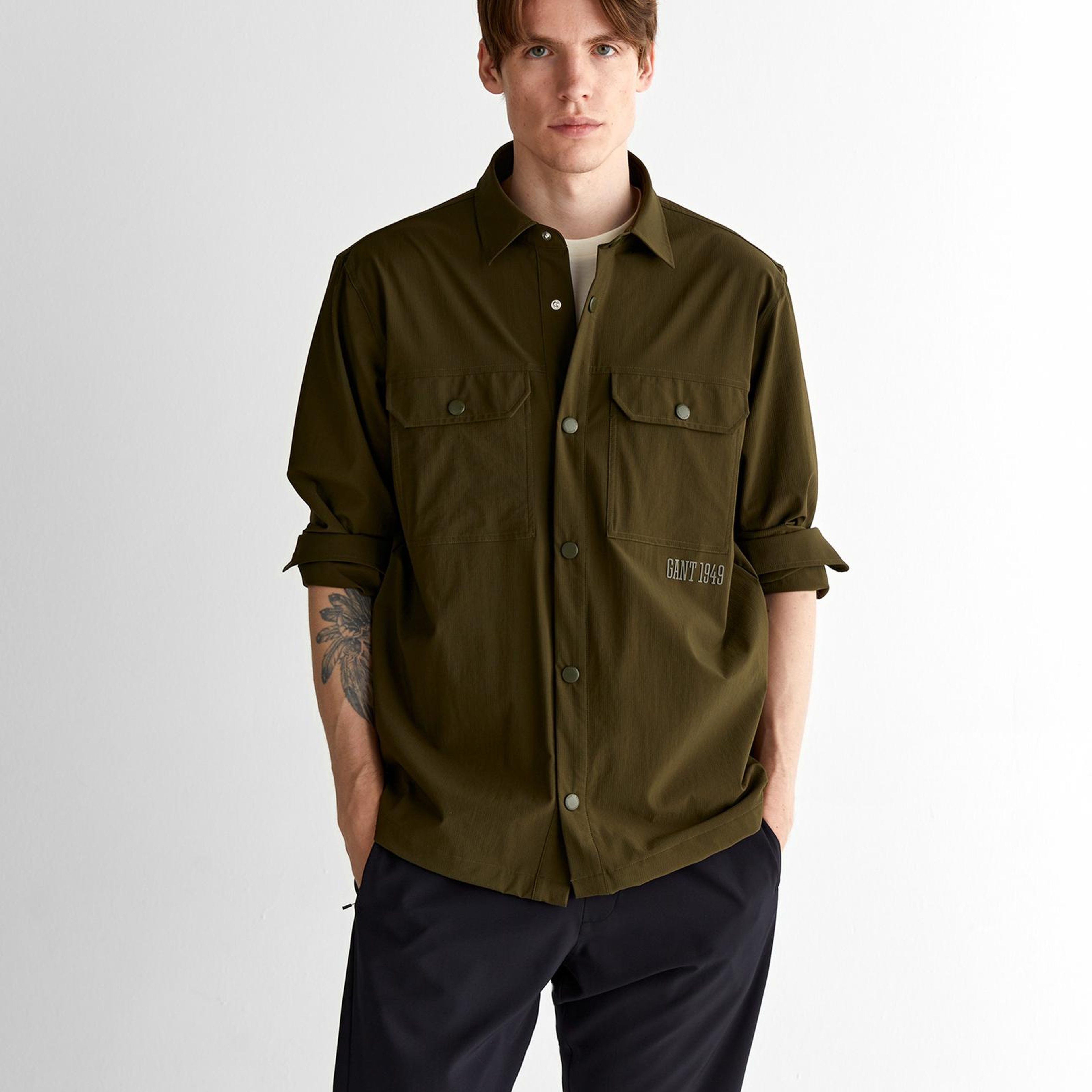 GANT Erkek Yeşil Relaxed Fit Klasik Yaka Gömlek