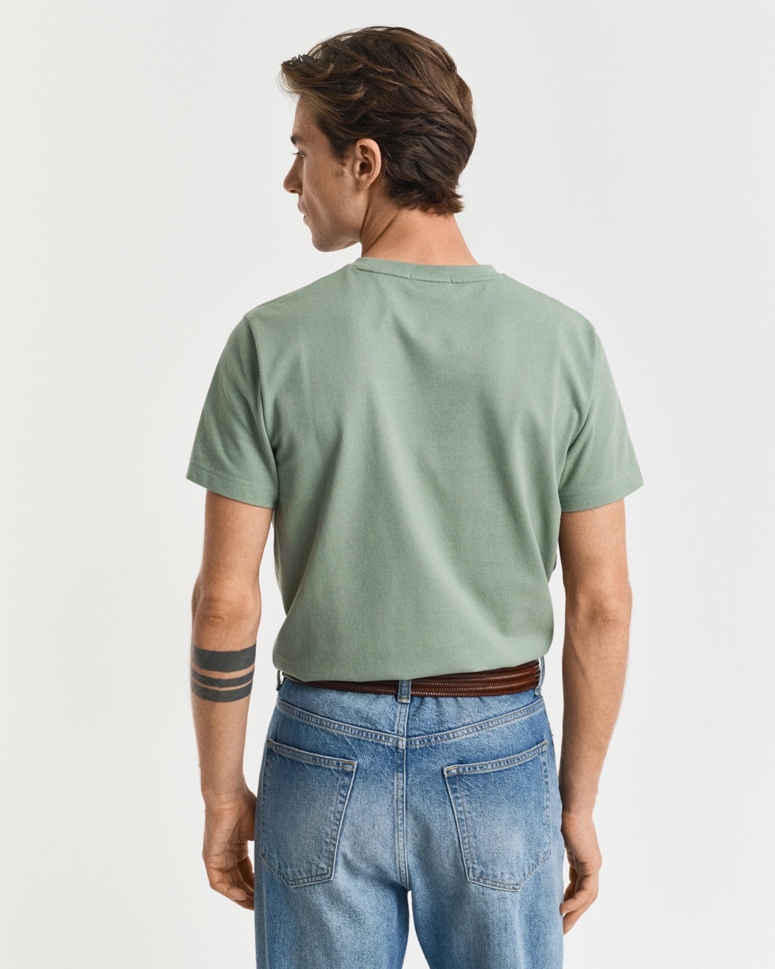 GANT Erkek Yeşil Slim Fit Bisiklet Yaka T-Shirt
