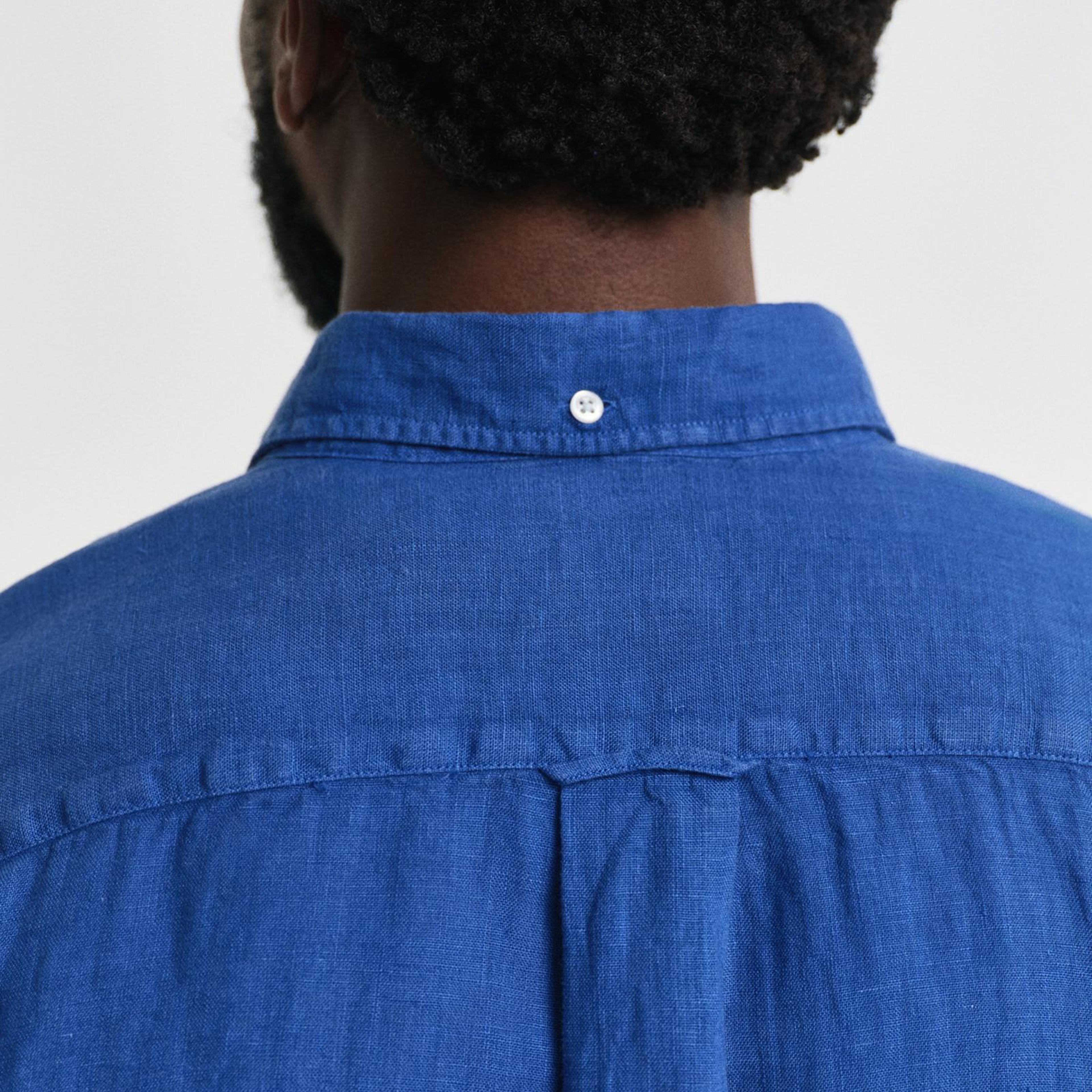 Gant Erkek Lacivert Regular Fit Düğmeli Yaka Keten Gömlek