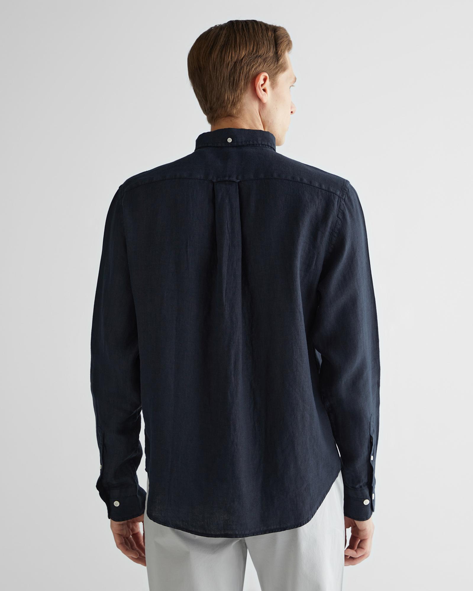 GANT Erkek Siyah Regular Fit Düğmeli Yaka Keten Gömlek