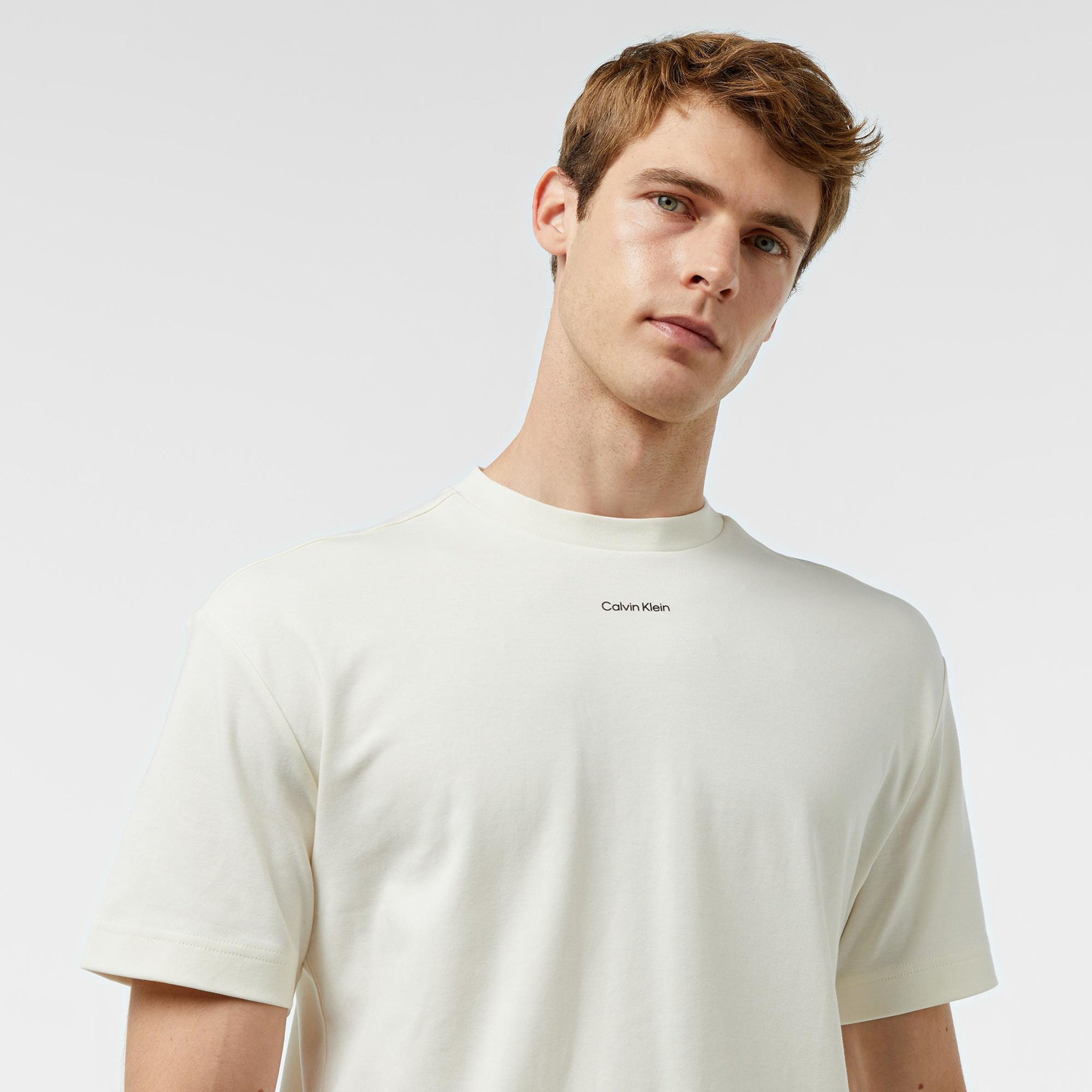 Calvin Klein Nano Logo Interlock Erkek Beyaz T-Shirt