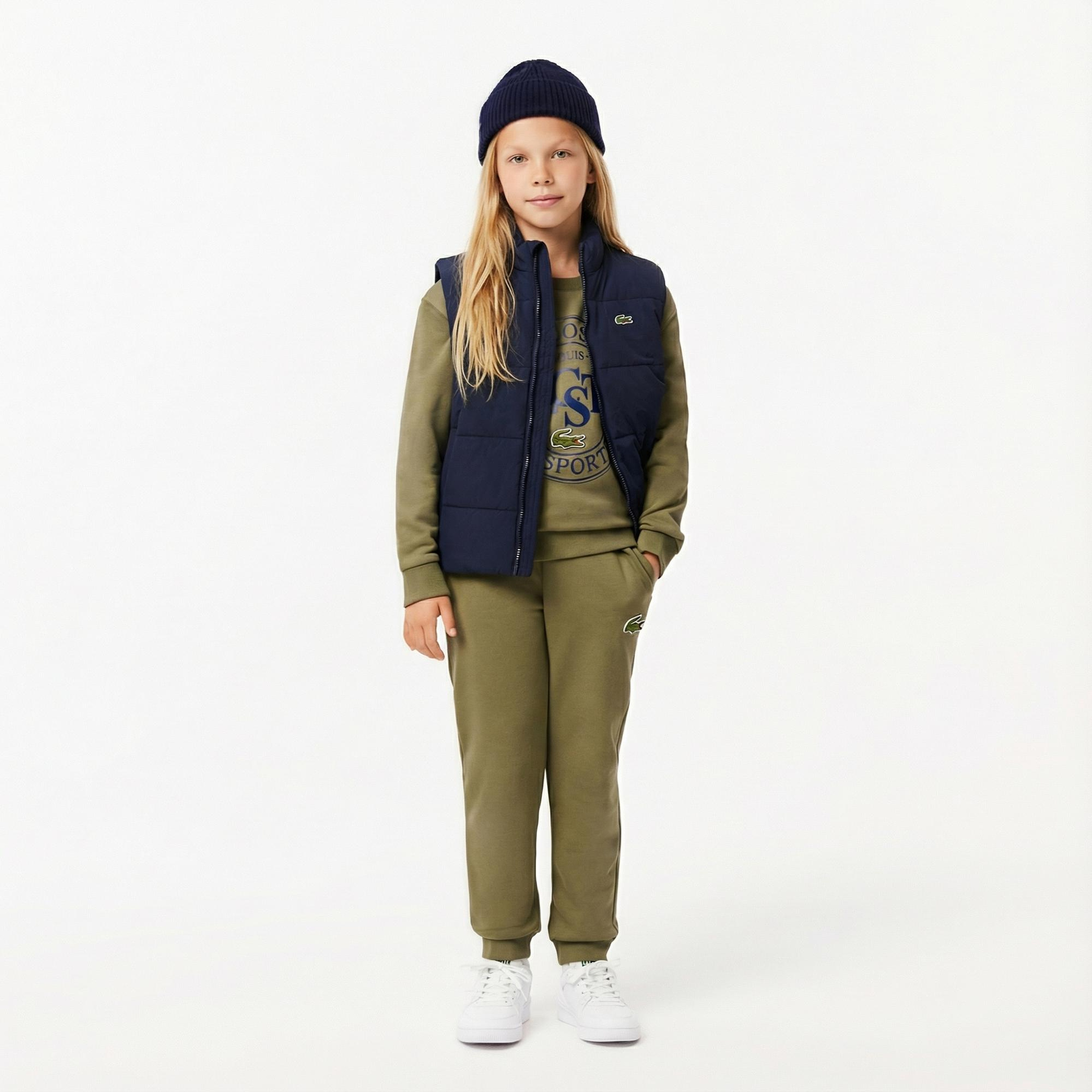 Lacoste Çocuk Bisiklet Yaka Baskılı Haki Sweatshirt