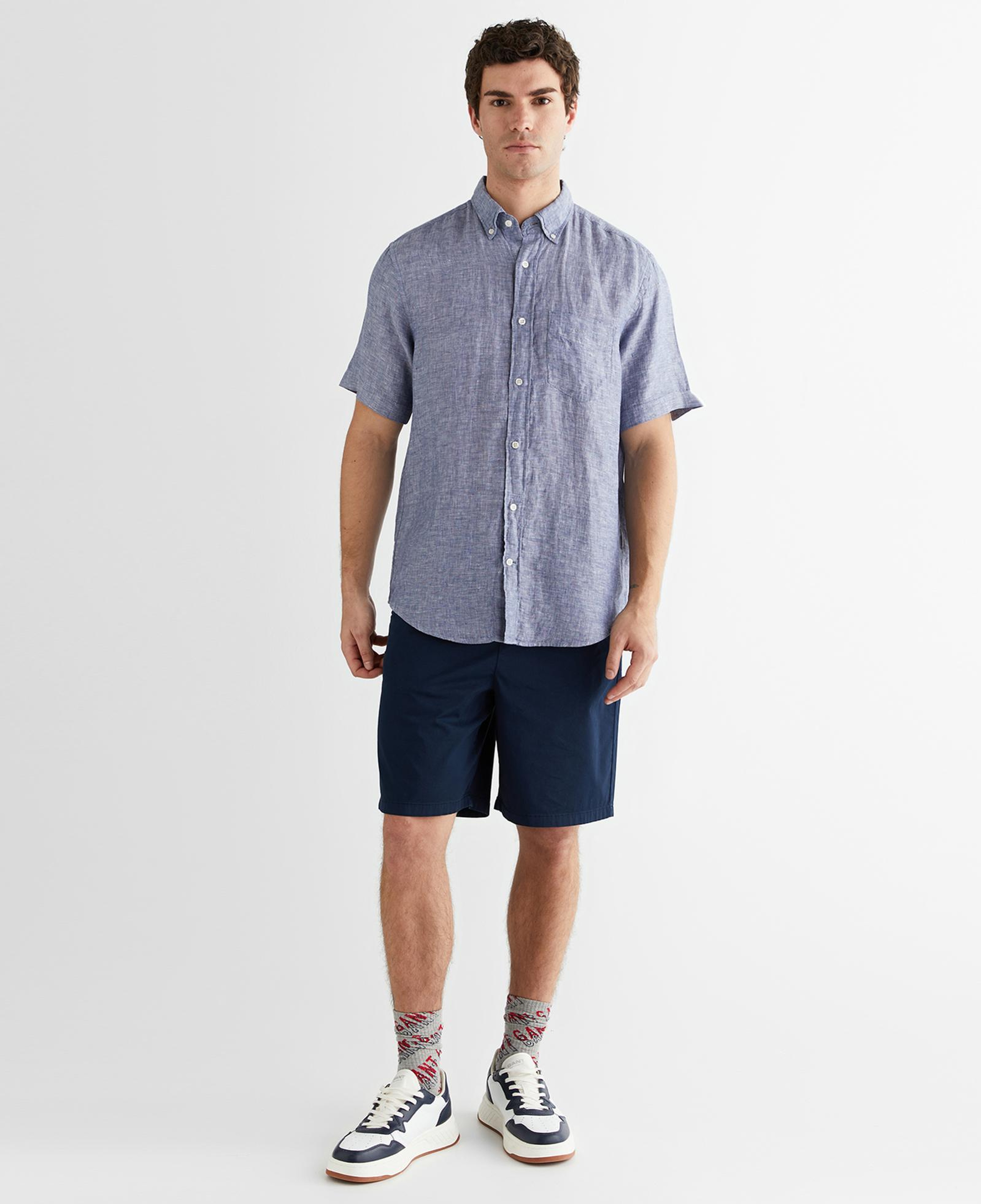 GANT Erkek Mavi Regular Fit Klasik Yaka Keten Gömlek