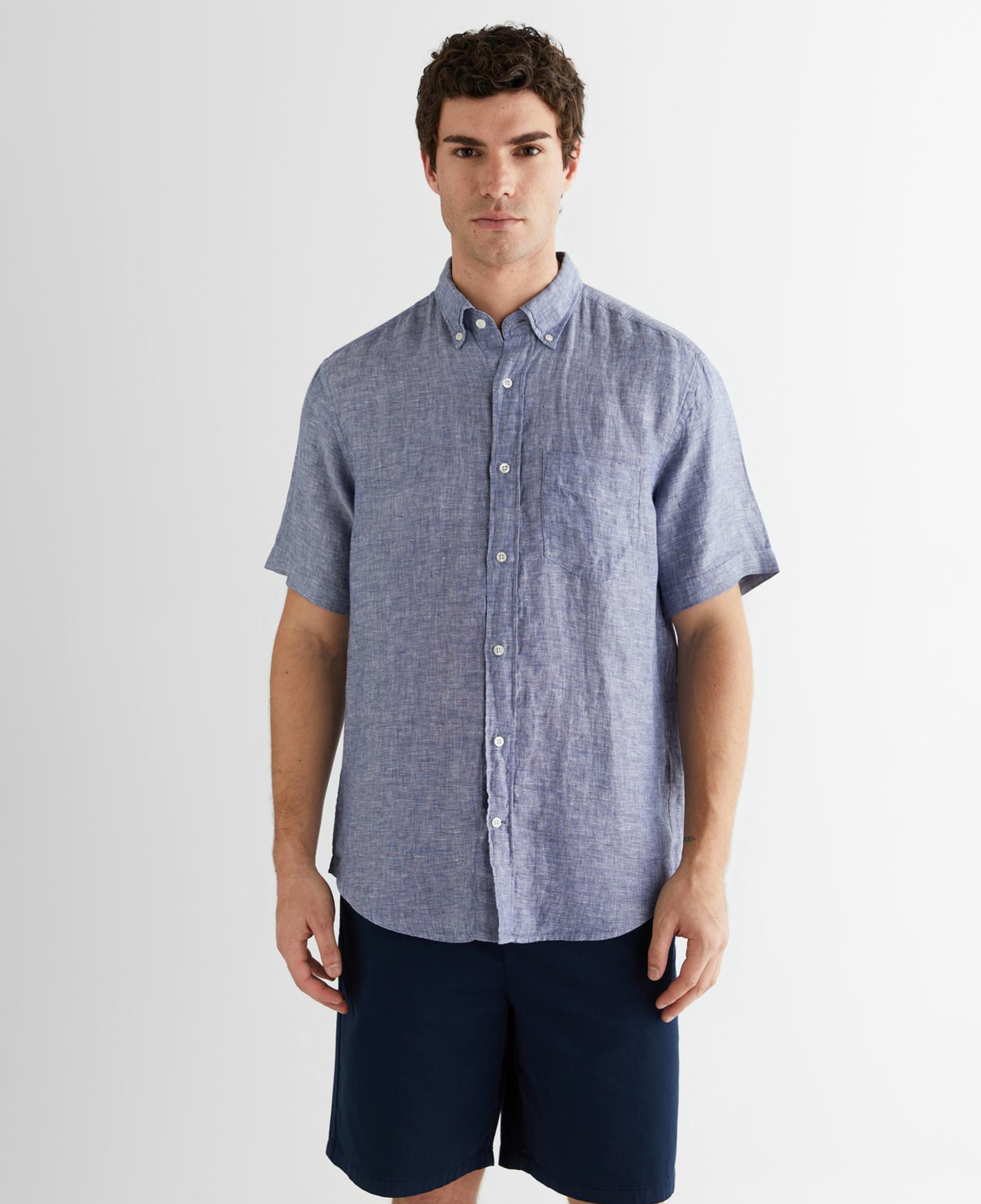 GANT Erkek Mavi Regular Fit Klasik Yaka Keten Gömlek