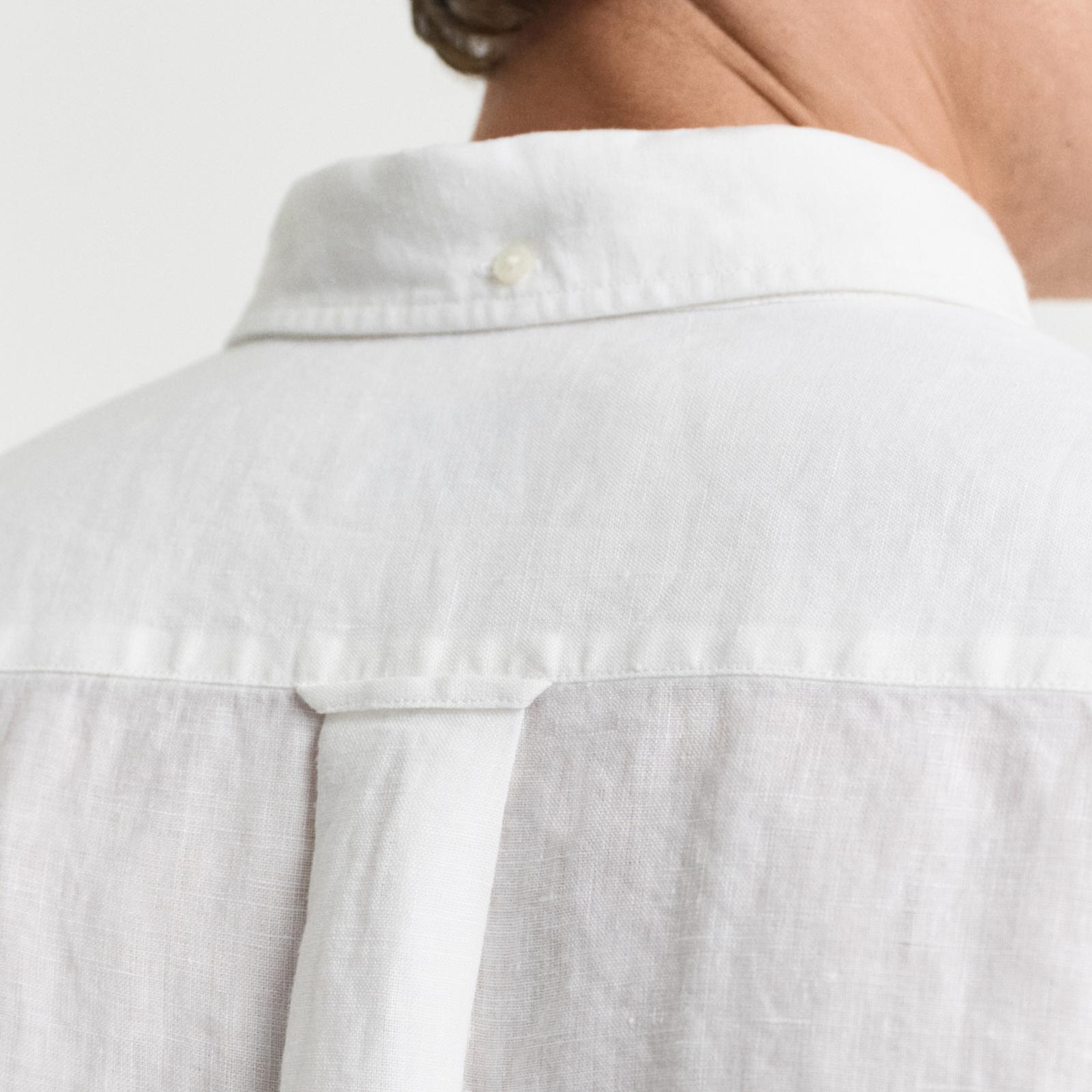 GANT Erkek Beyaz Regular Fit Düğmeli Yaka Keten Gömlek