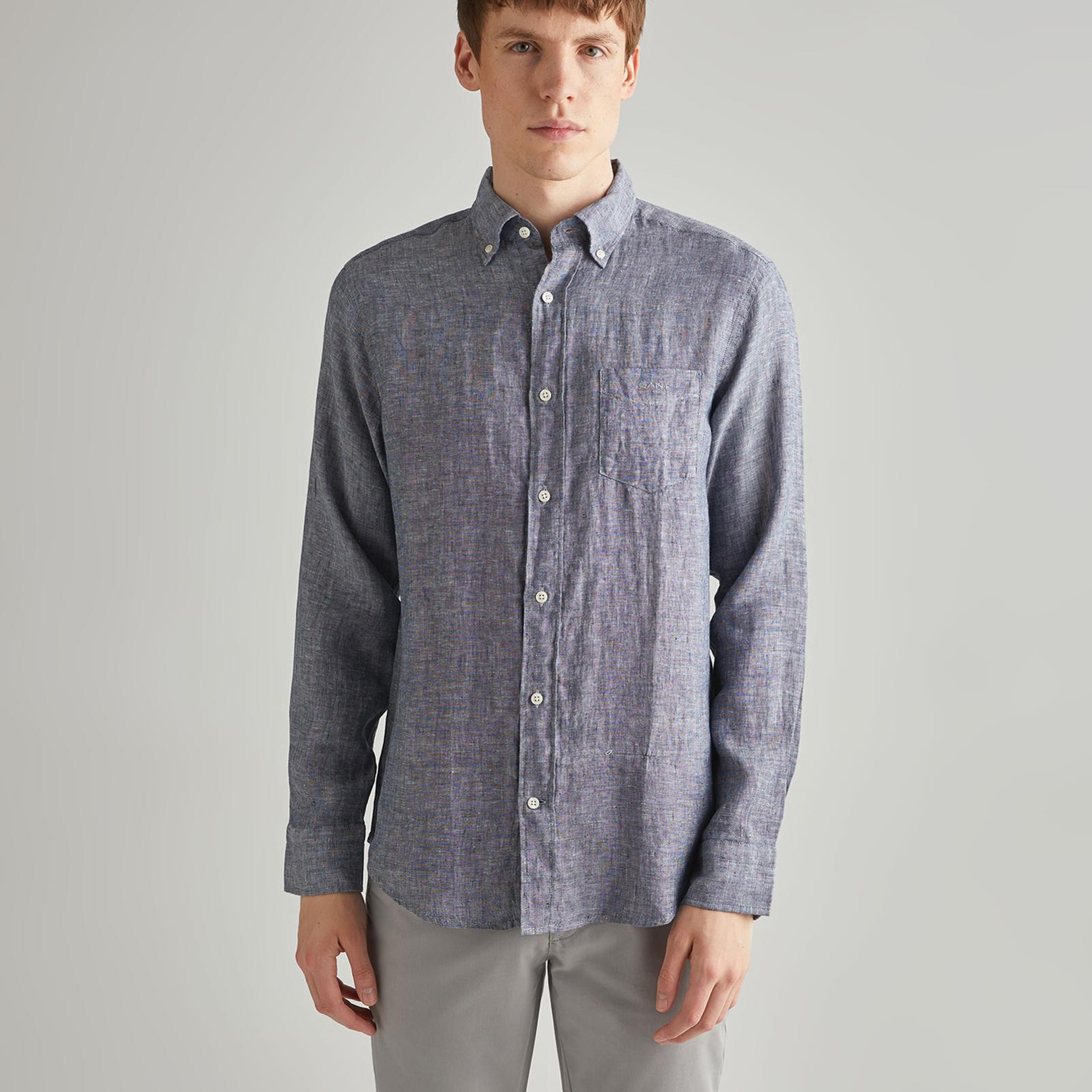GANT Erkek Lacivert Regular Fit Keten Gömlek