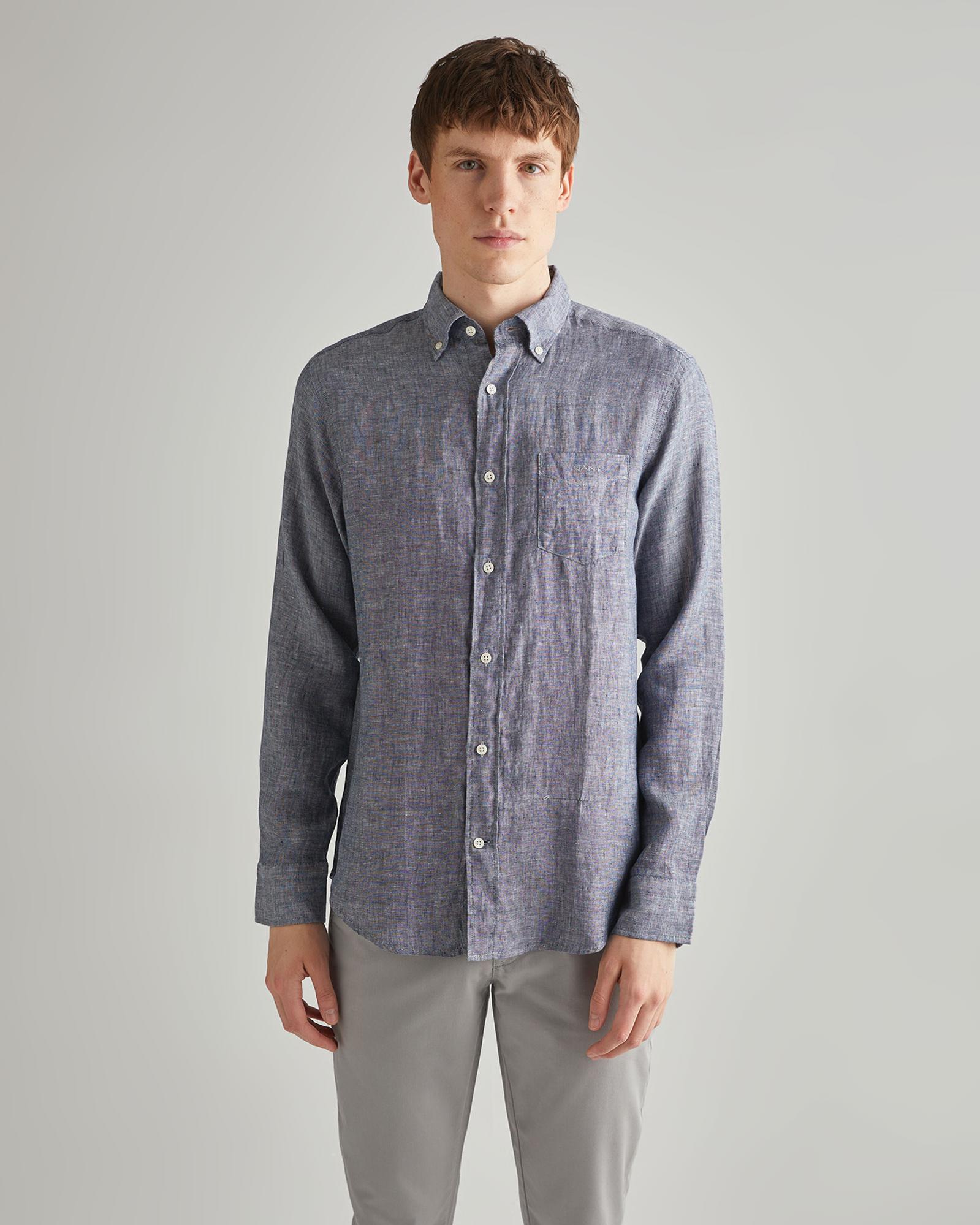 GANT Erkek Lacivert Regular Fit Keten Gömlek