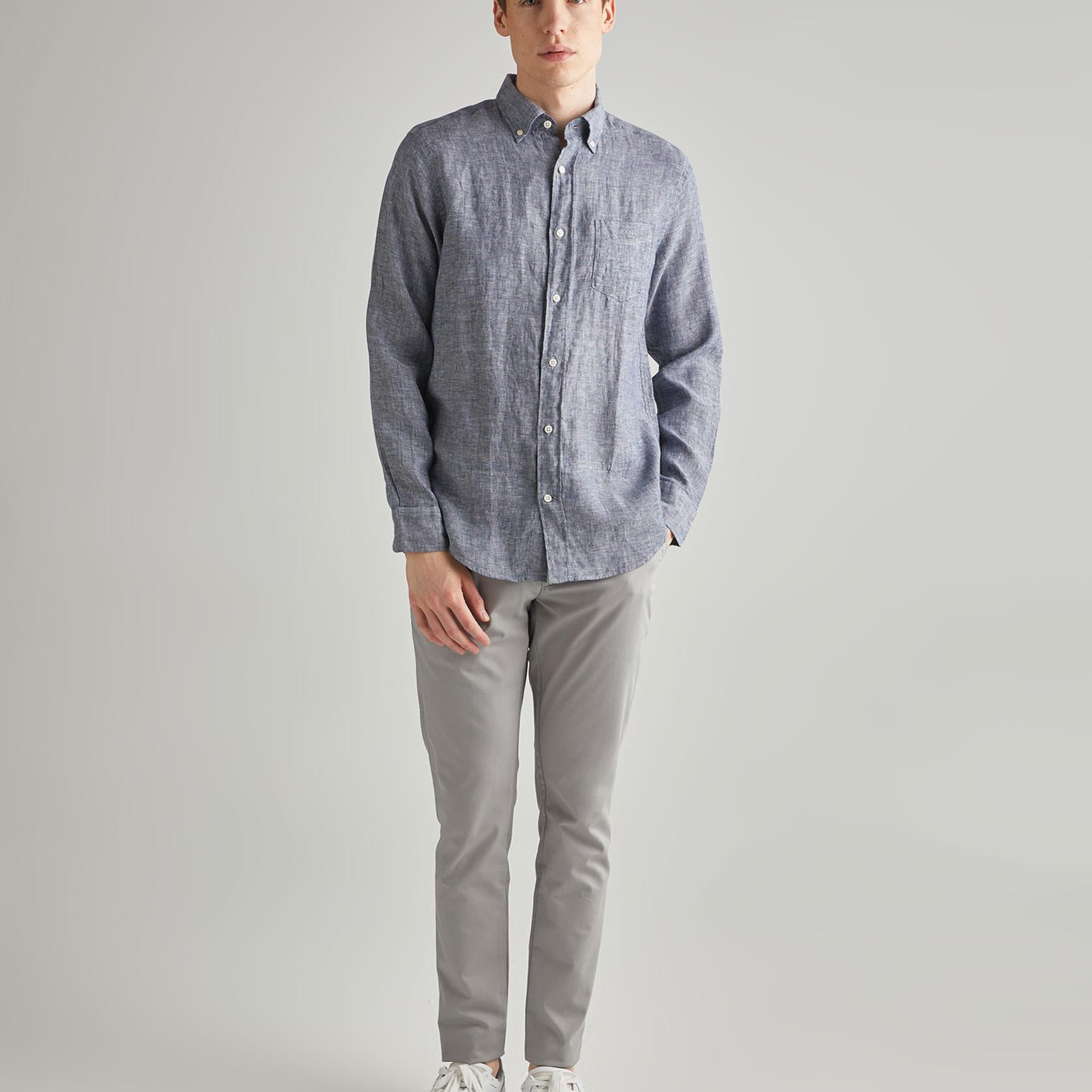 GANT Erkek Lacivert Regular Fit Keten Gömlek