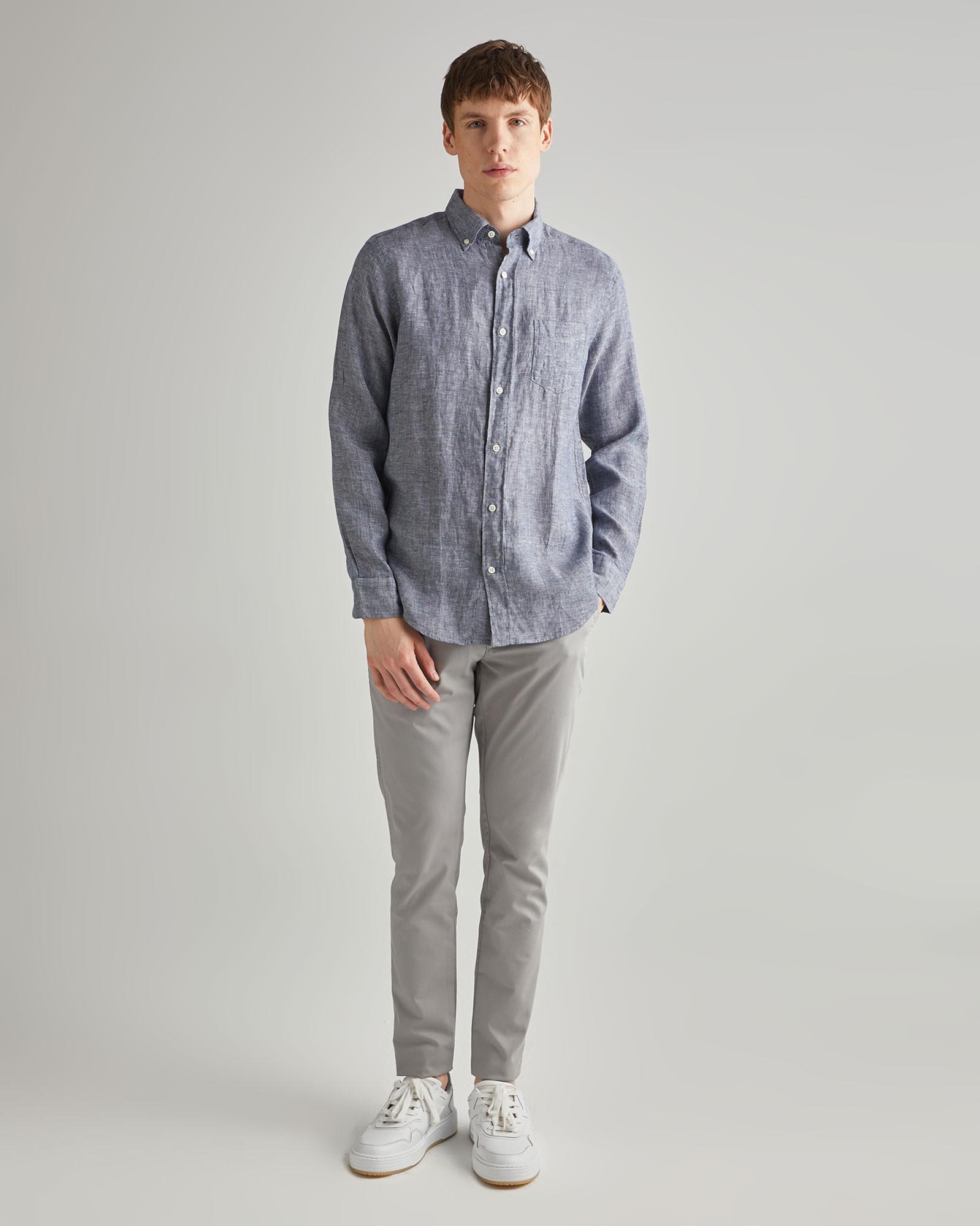 GANT Erkek Lacivert Regular Fit Keten Gömlek