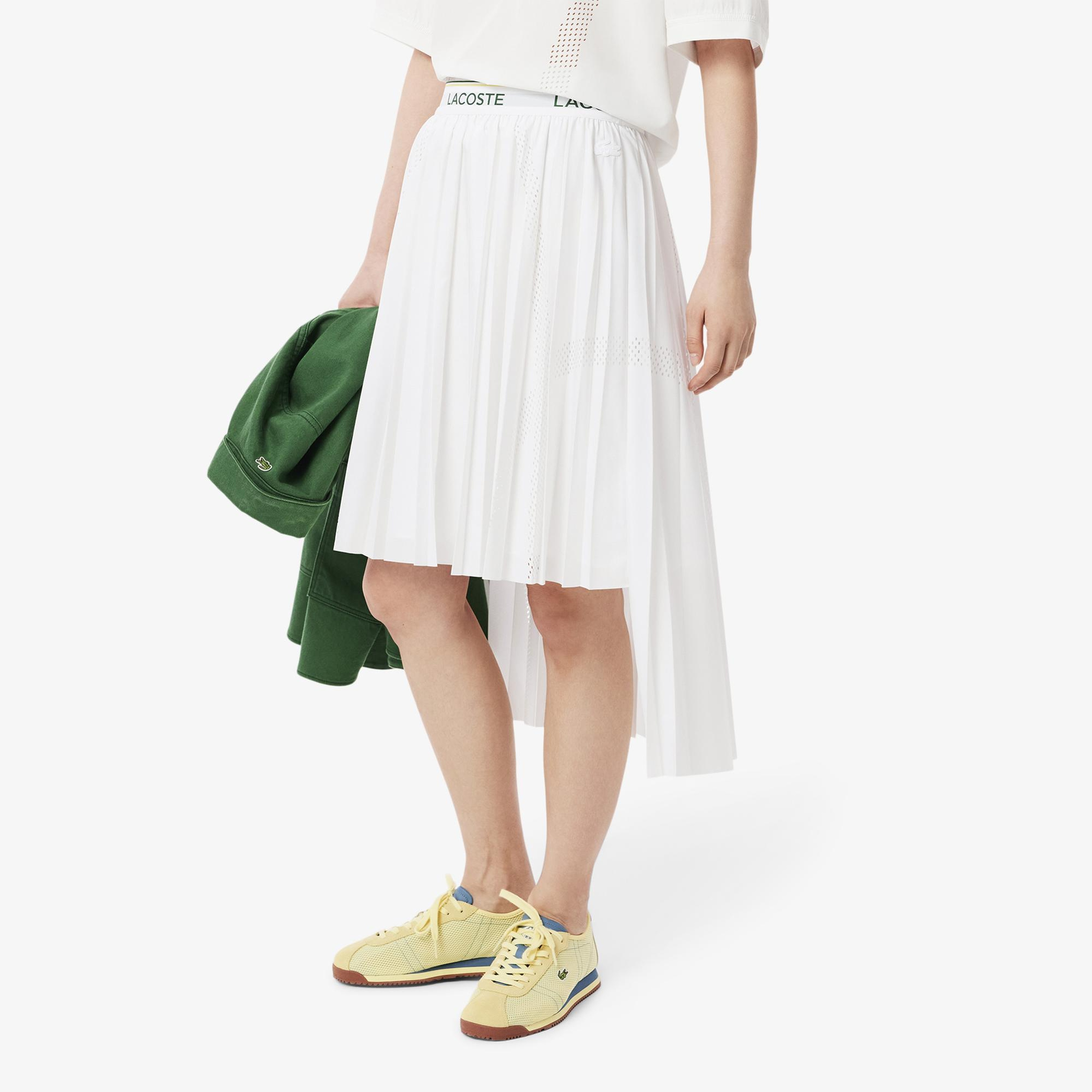 Lacoste Kadın Flare Fit Pileli Beyaz Etek