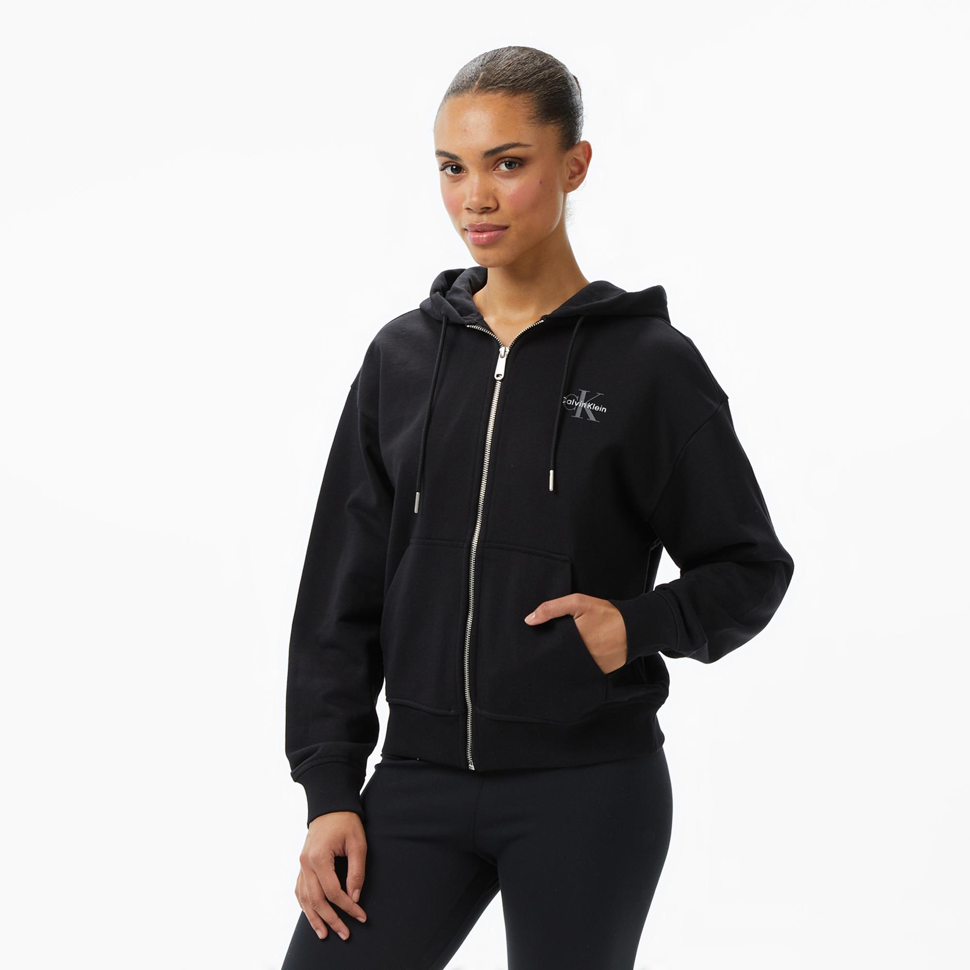 Calvin Klein Monologo French Terry Kadın Siyah Sweatshirt