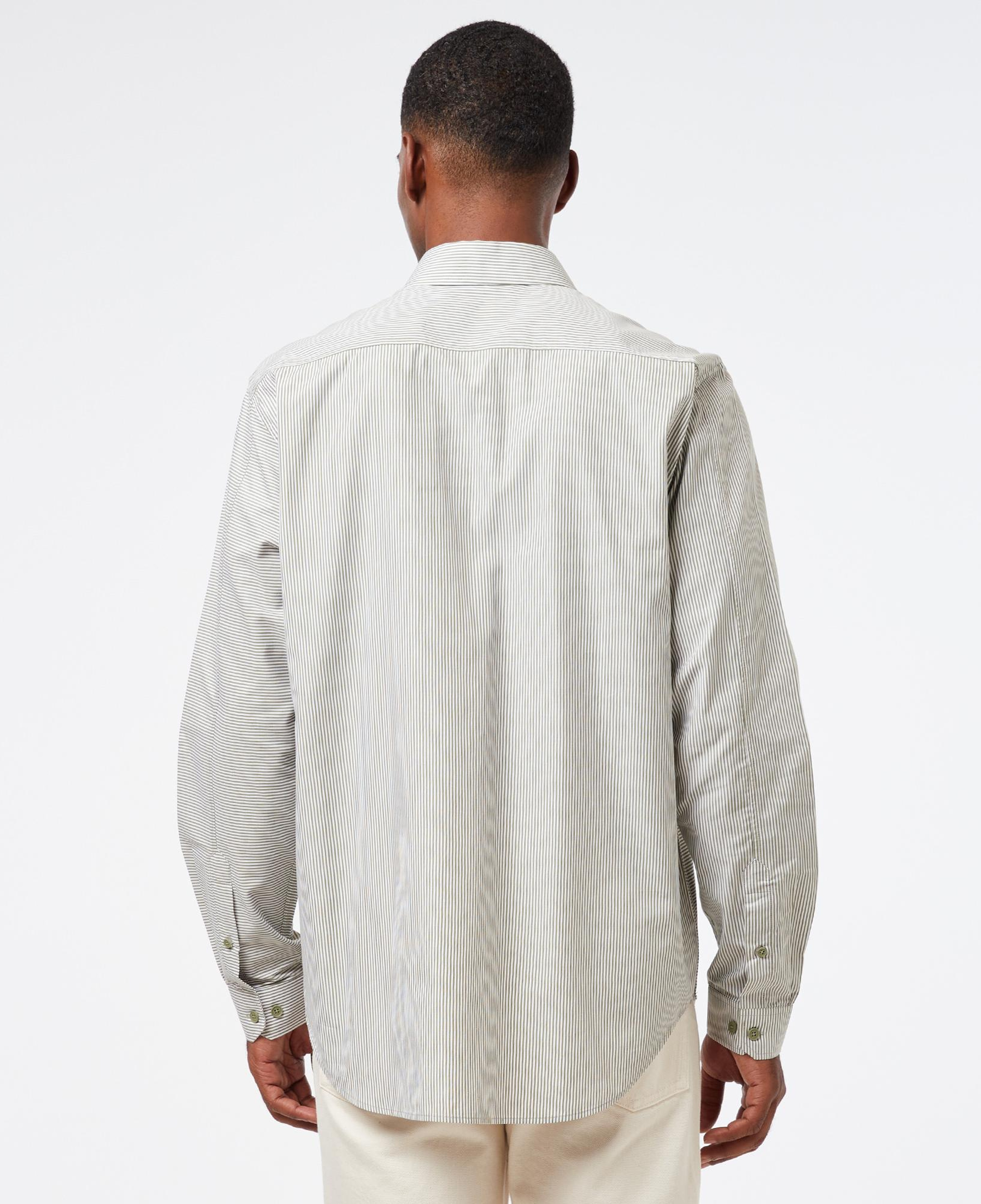 Erkek Relaxed Fit Düğmeli Yaka Çizgili Haki Gömlek