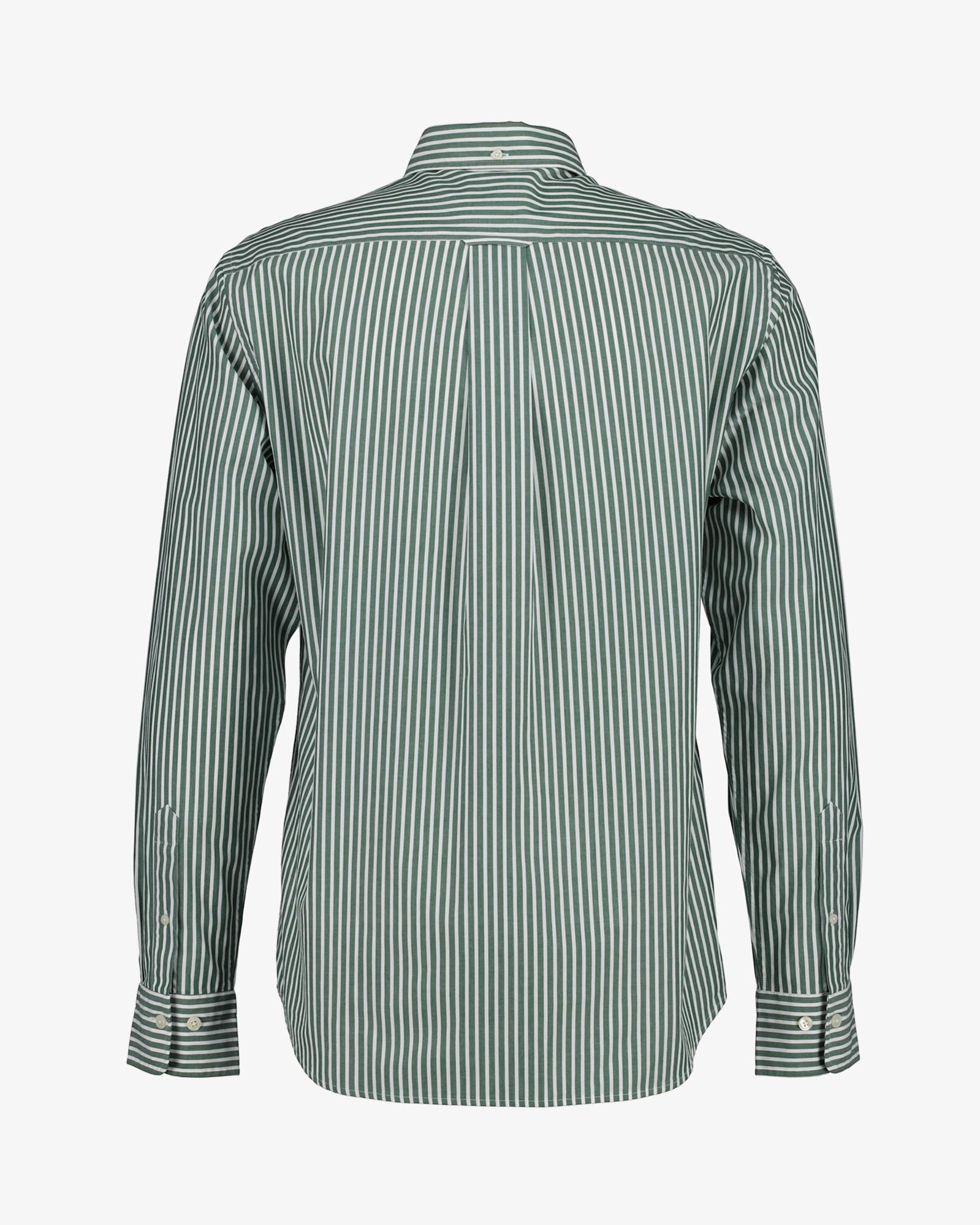 GANT Erkek Yeşil Regular Fit Düğmeli Yaka Çizgili Poplin Gömlek