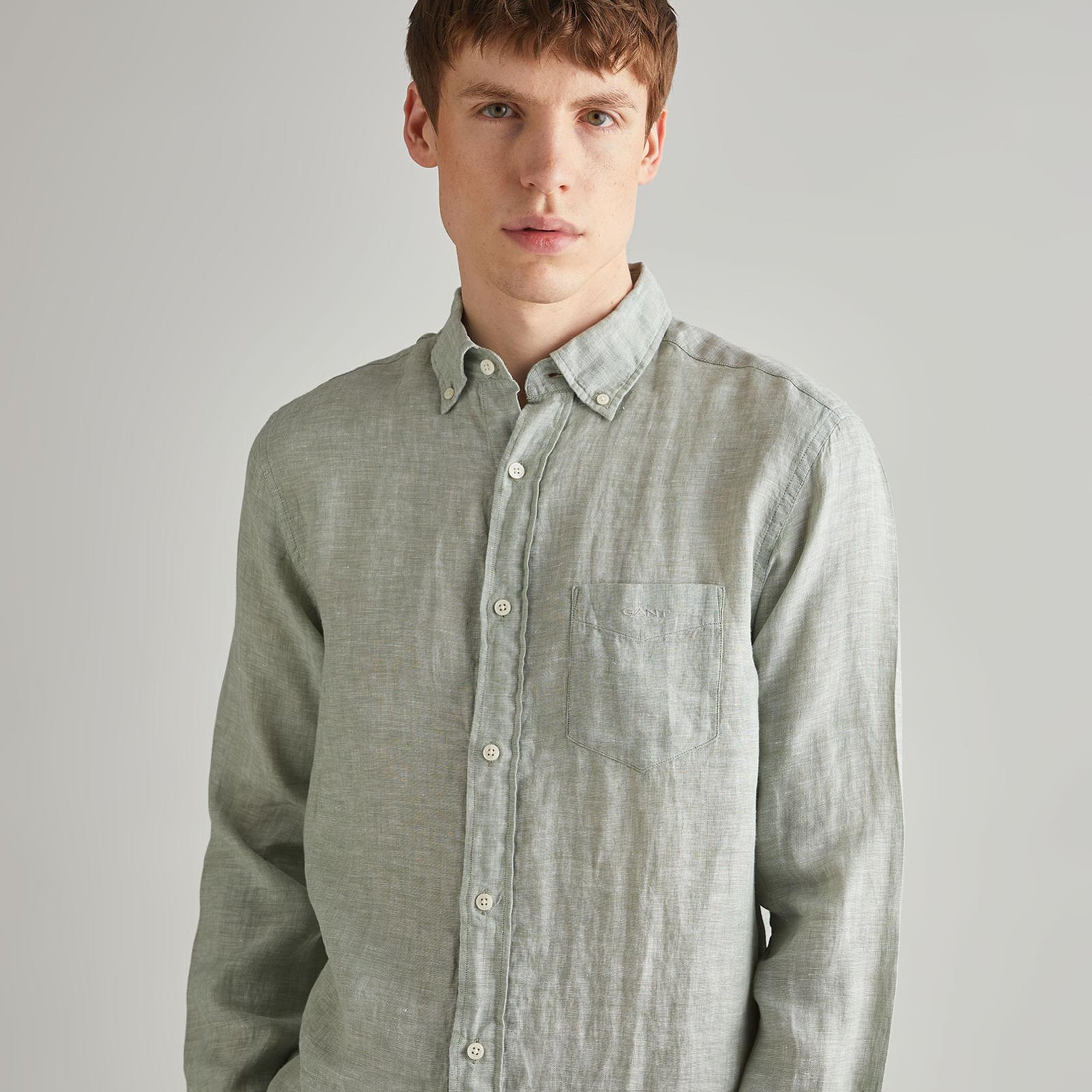 GANT Erkek Yeşil Regular Fit Keten Gömlek