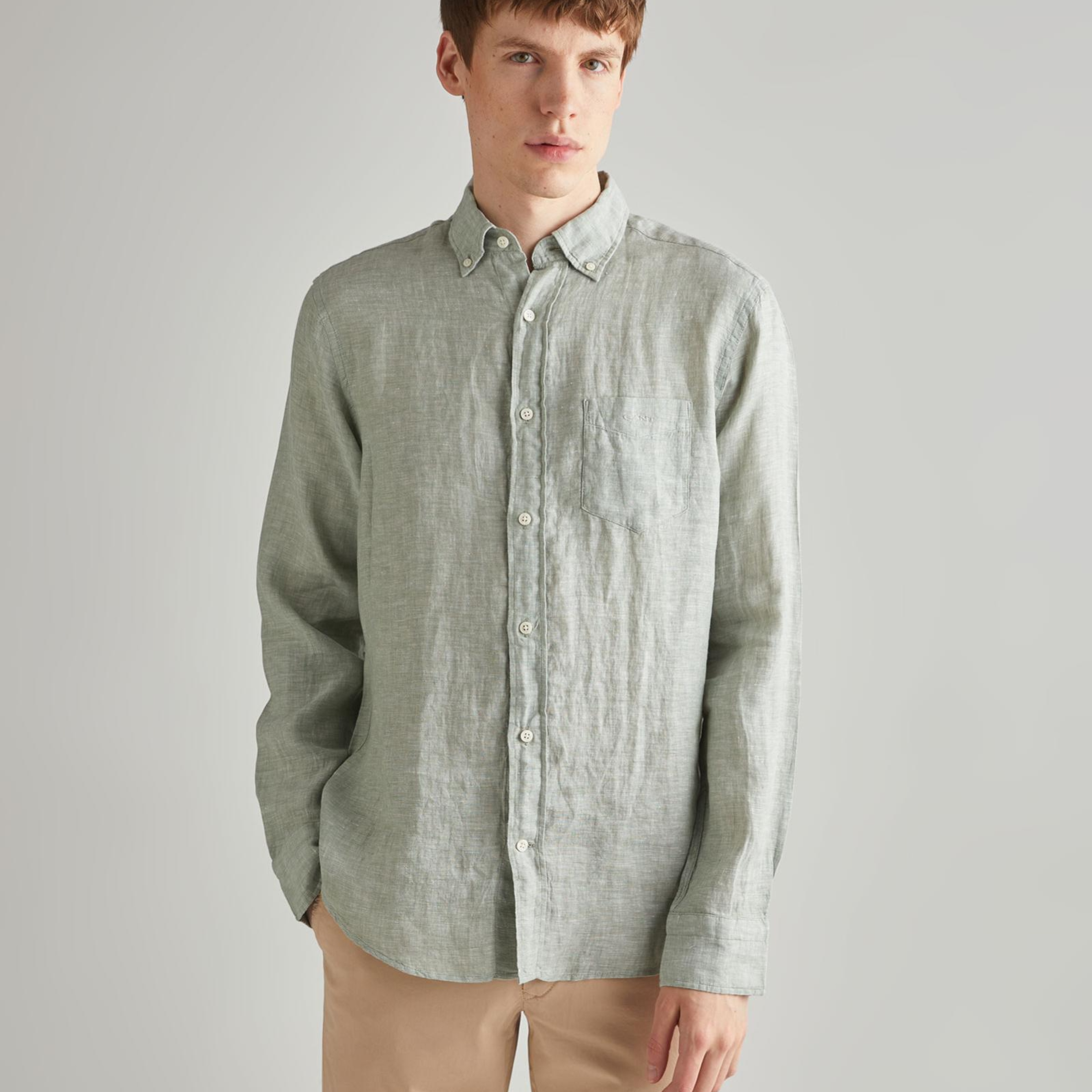 GANT Erkek Yeşil Regular Fit Keten Gömlek