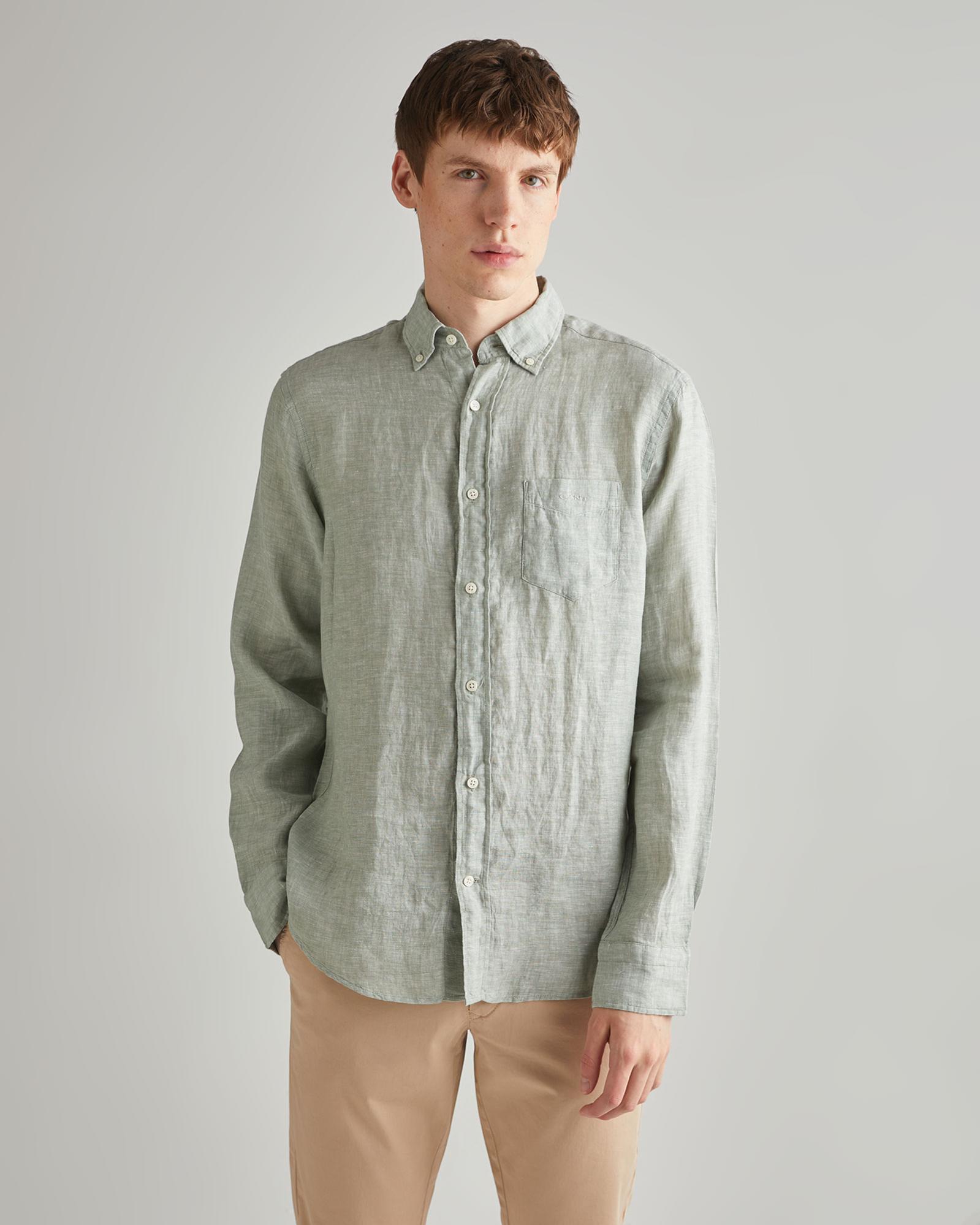 GANT Erkek Yeşil Regular Fit Keten Gömlek