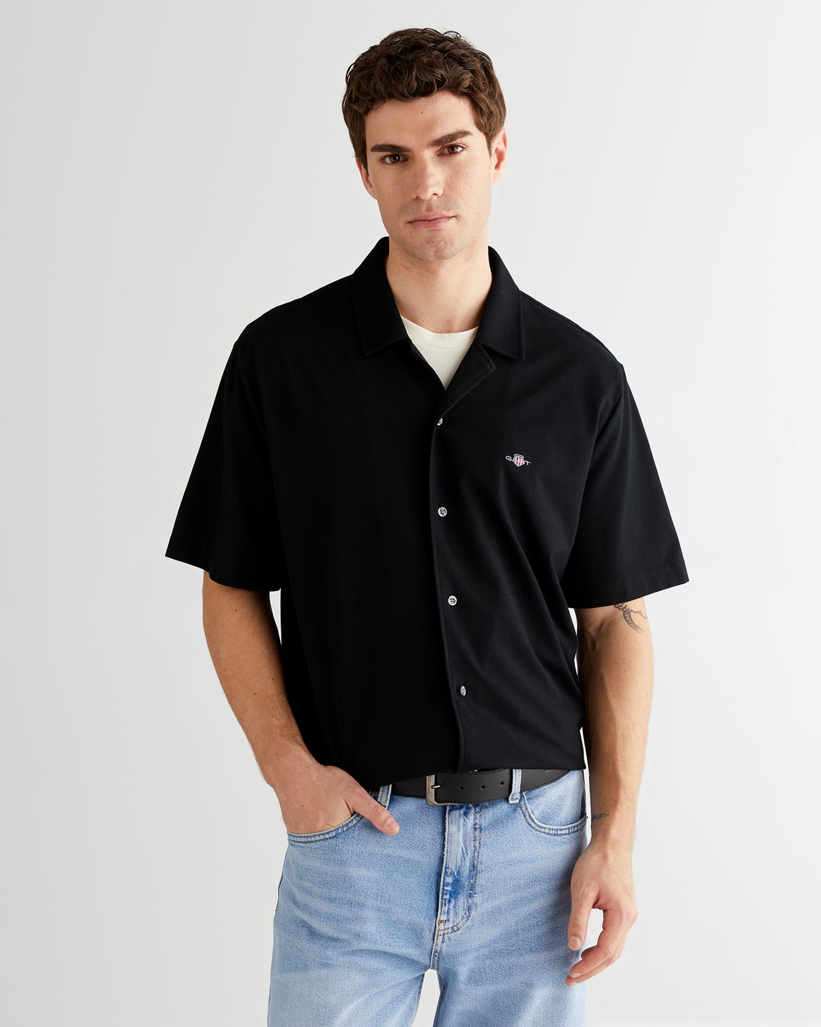 GANT Erkek Siyah Düğmeli Yaka Logolu Gömlek