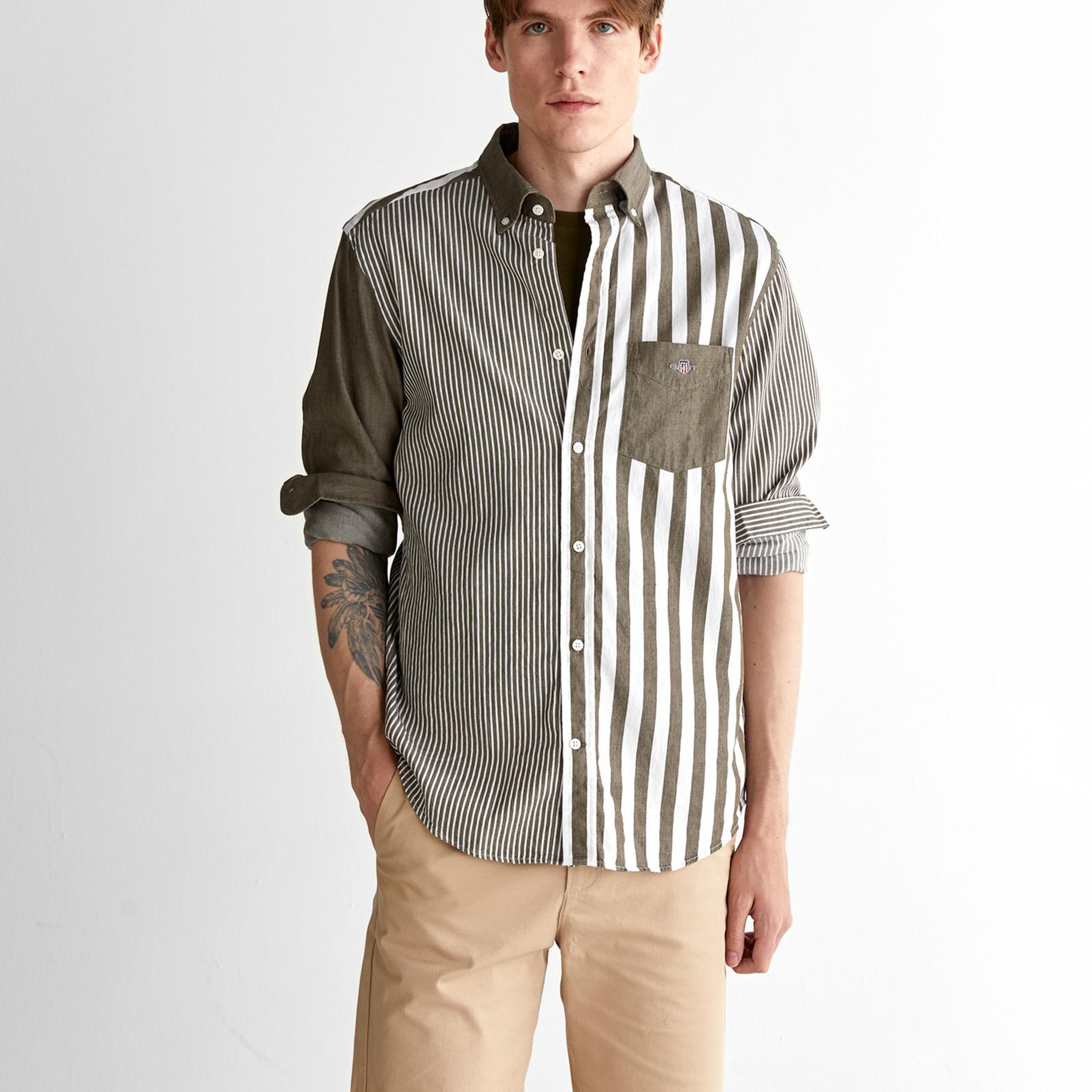 GANT Erkek Yeşil Regular Fit Düğmeli Yaka Çizgili Gömlek