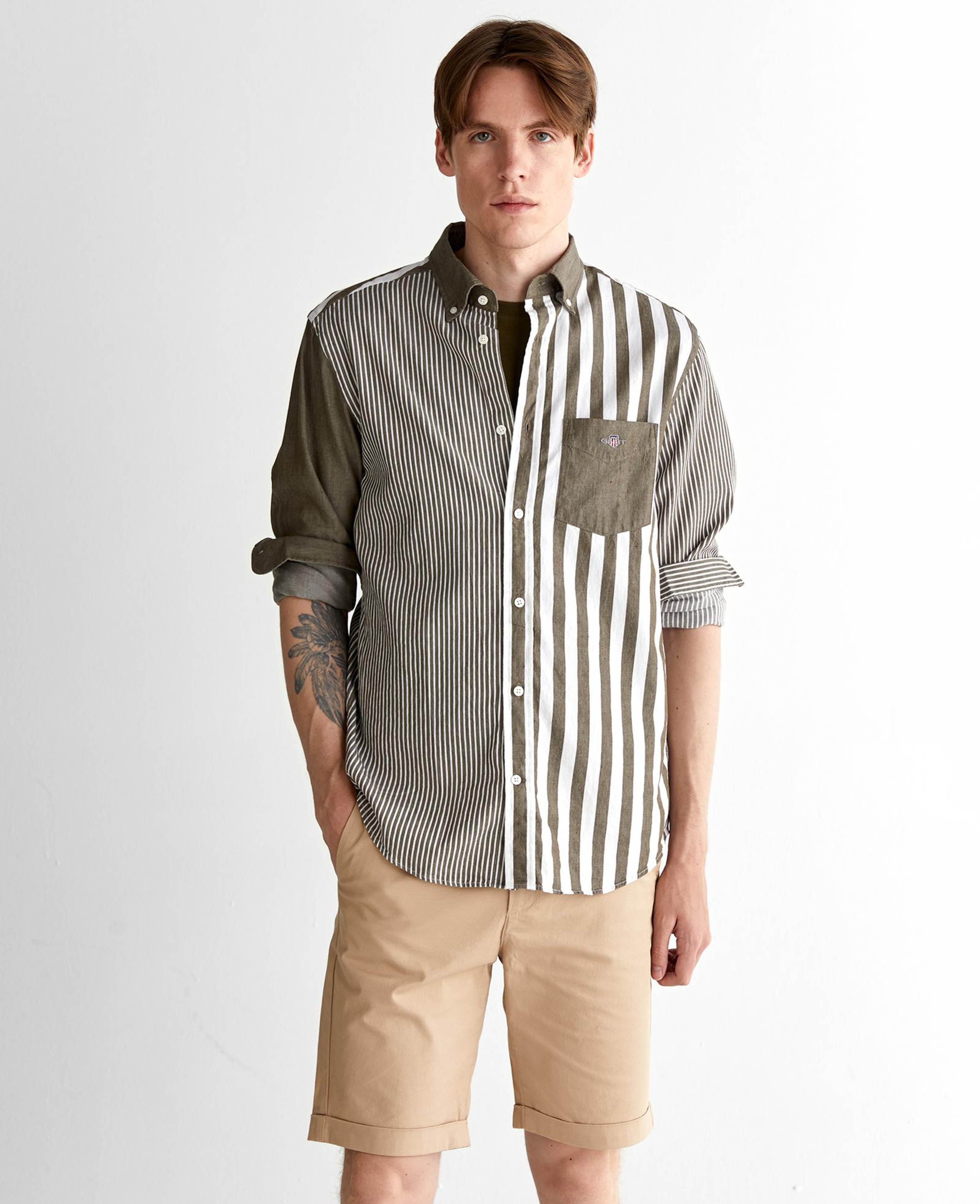 GANT Erkek Yeşil Regular Fit Düğmeli Yaka Çizgili Gömlek