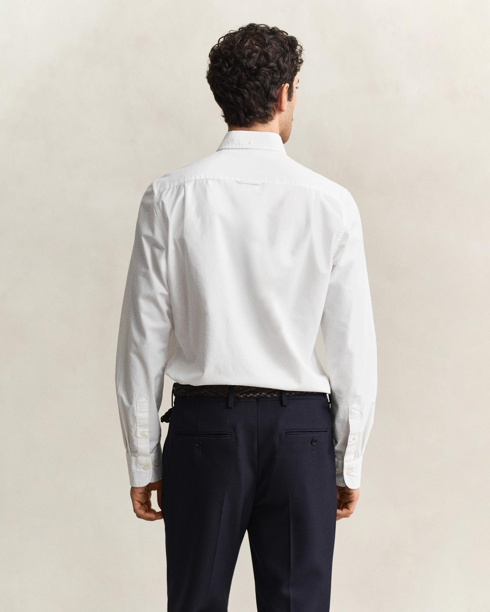 GANT Erkek Beyaz Slim Fit Çizgili Logolu Gömlek