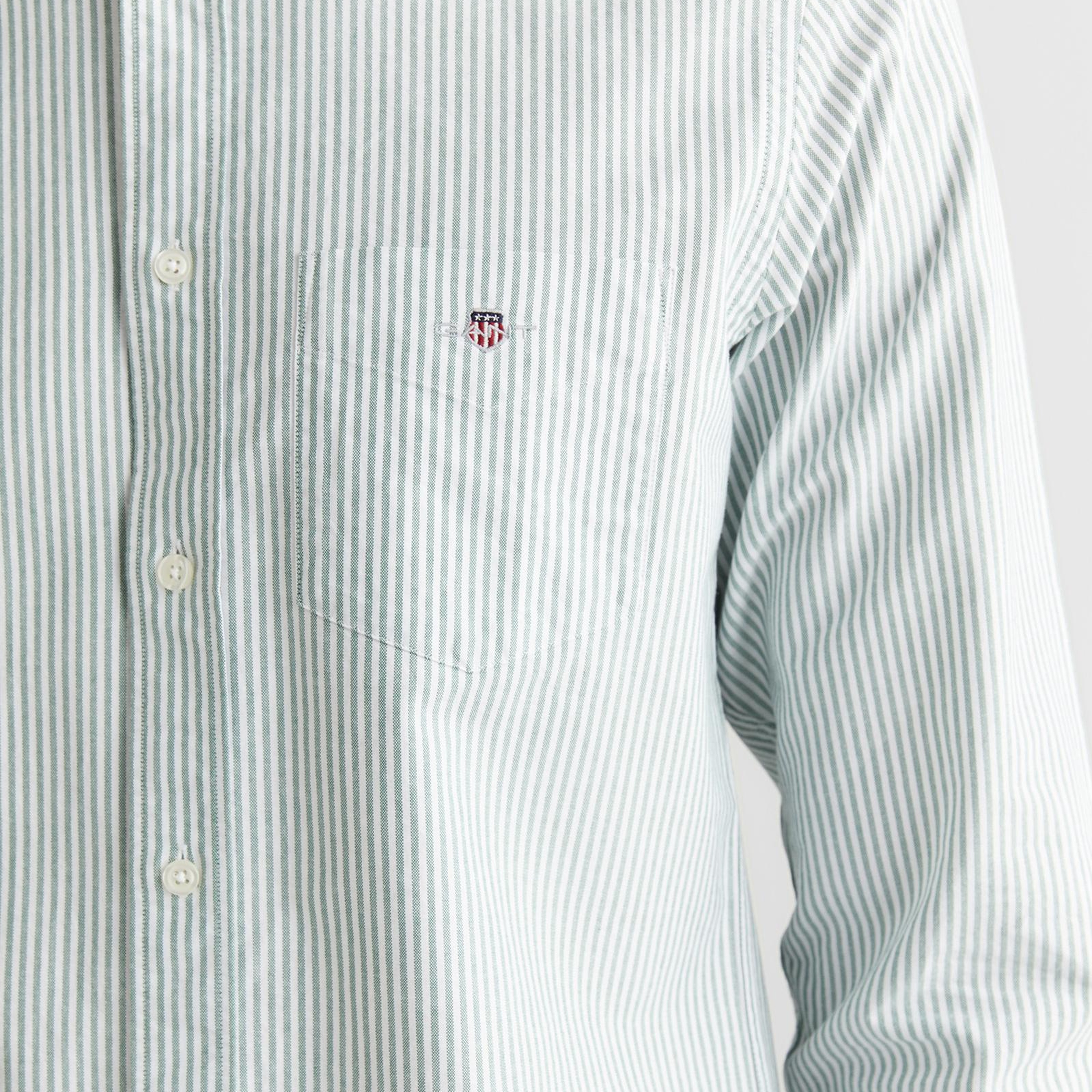 GANT Erkek Yeşil Regular Fit Düğmeli Yaka Çizgili Oxford Gömlek