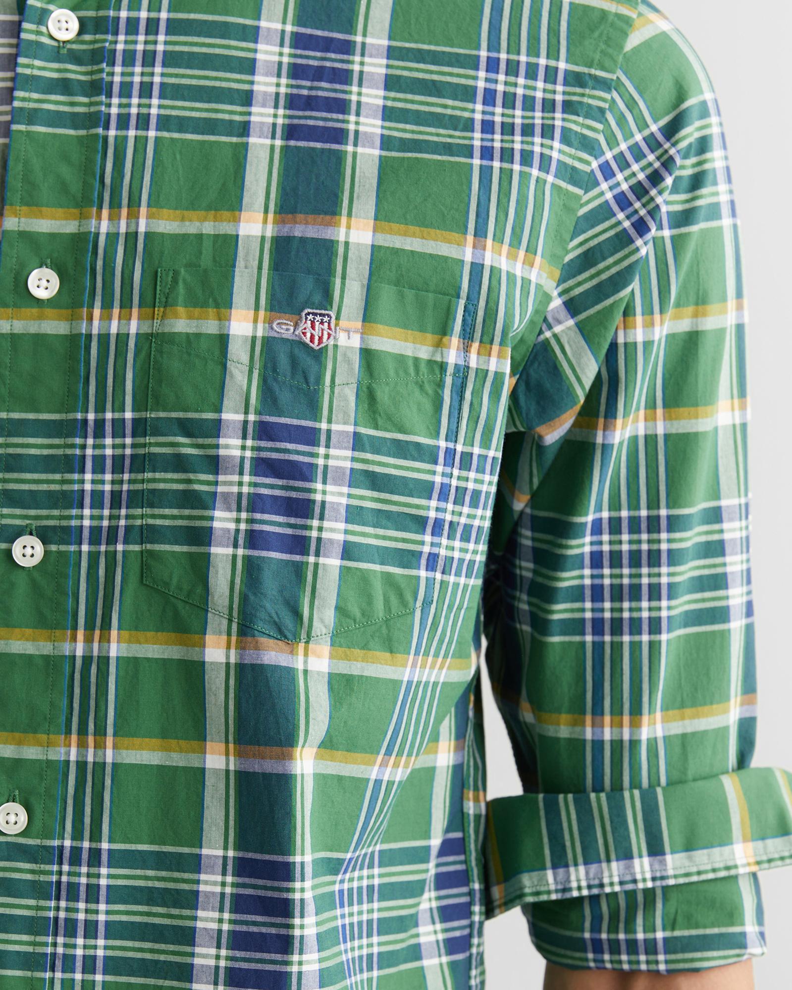 GANT Erkek Yeşil Regular Fit Düğmeli Yaka Çizgili Gömlek