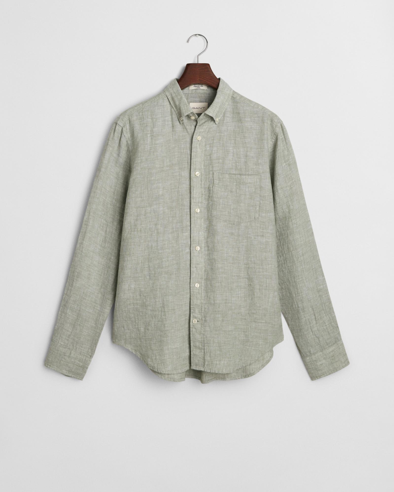 GANT Erkek Yeşil Regular Fit Düğmeli Yaka Keten Gömlek