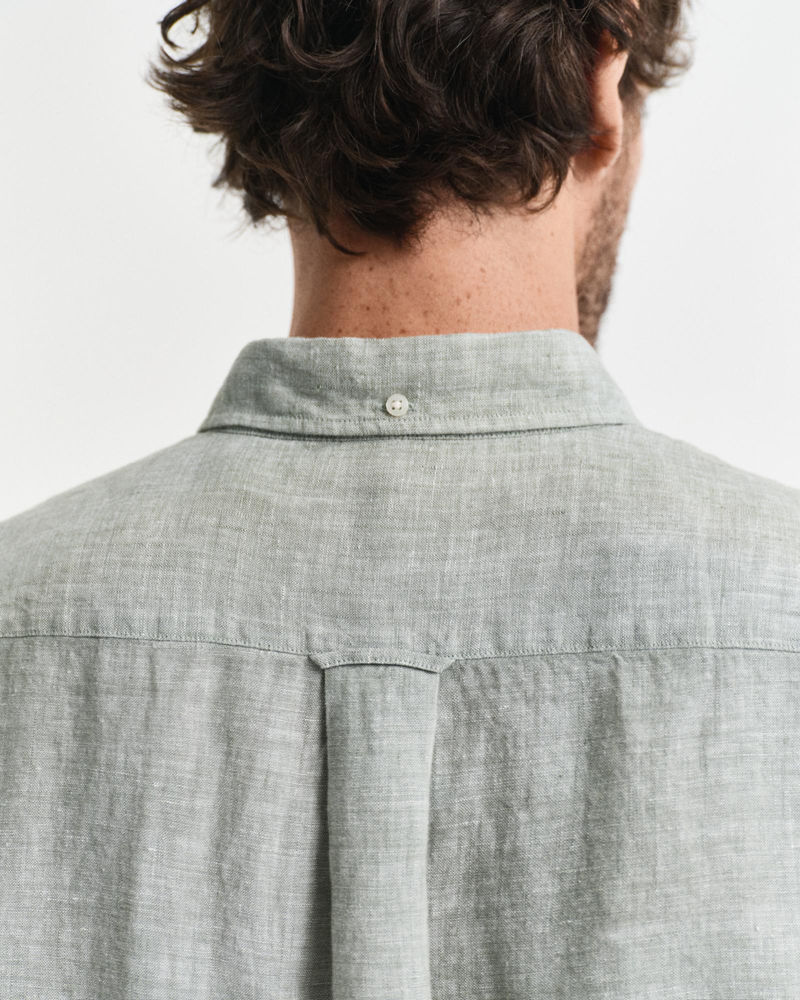 GANT Erkek Yeşil Regular Fit Düğmeli Yaka Keten Gömlek