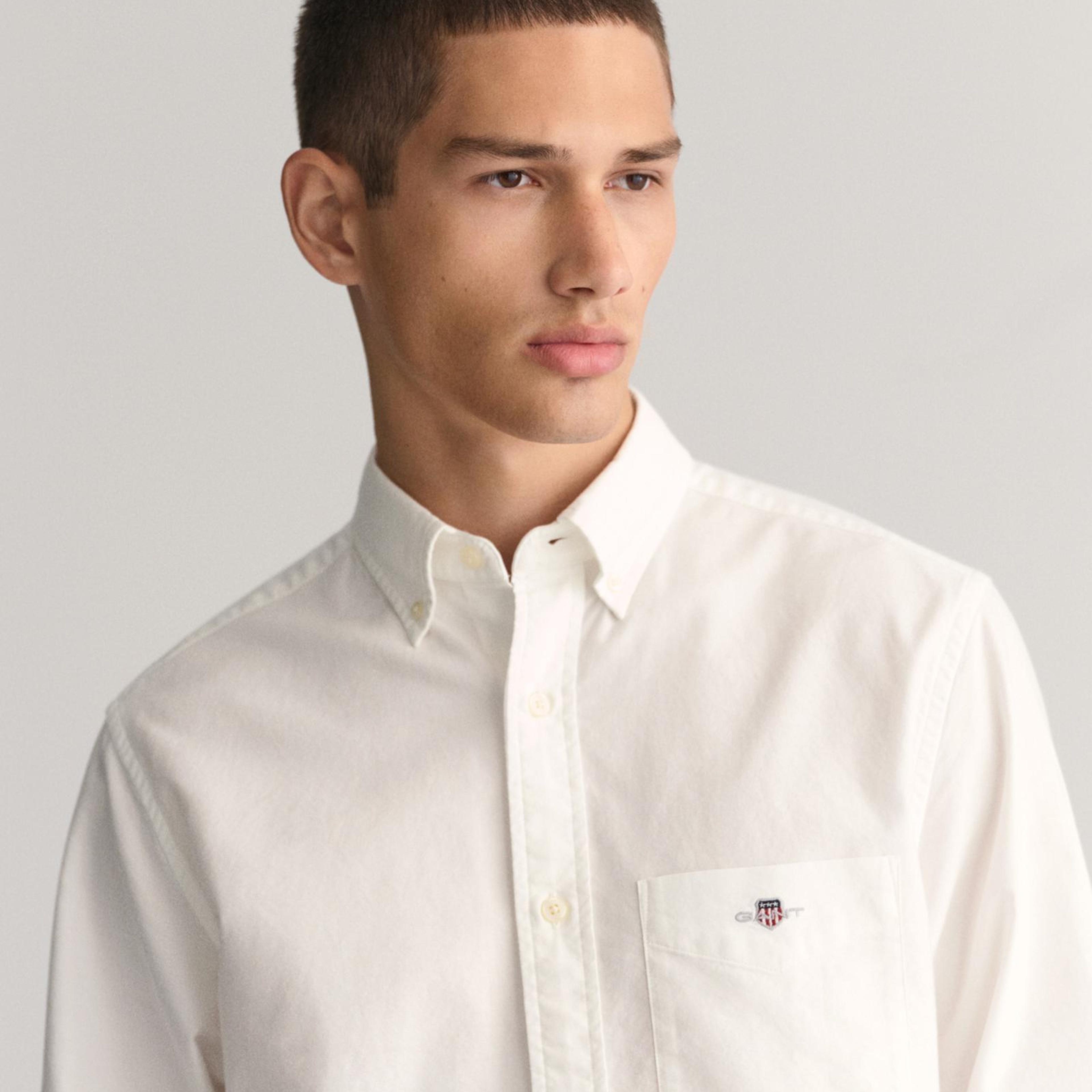GANT Erkek Beyaz Regular Fit Logolu Gömlek