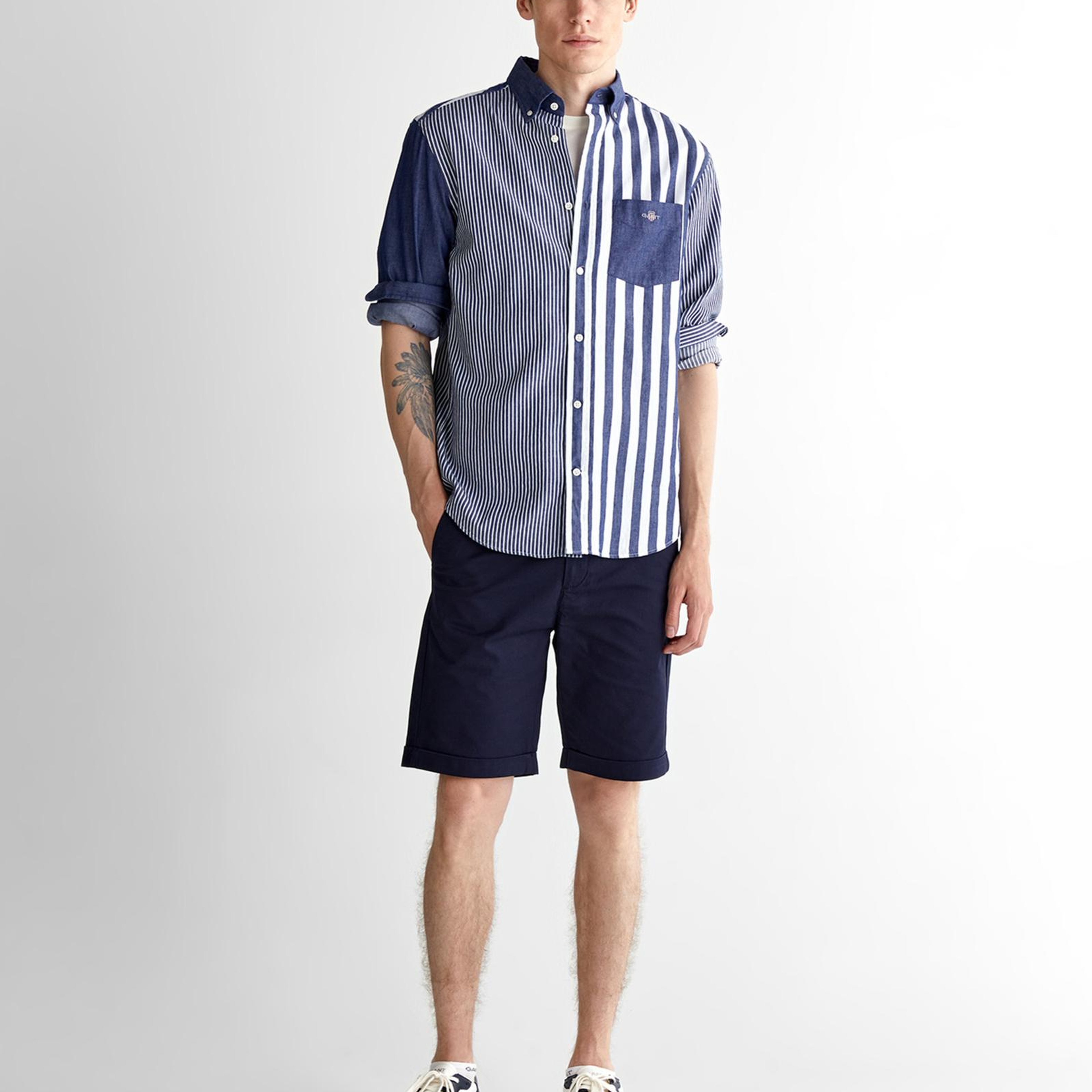 GANT Erkek Mavi Regular Fit Düğmeli Yaka Çizgili Gömlek