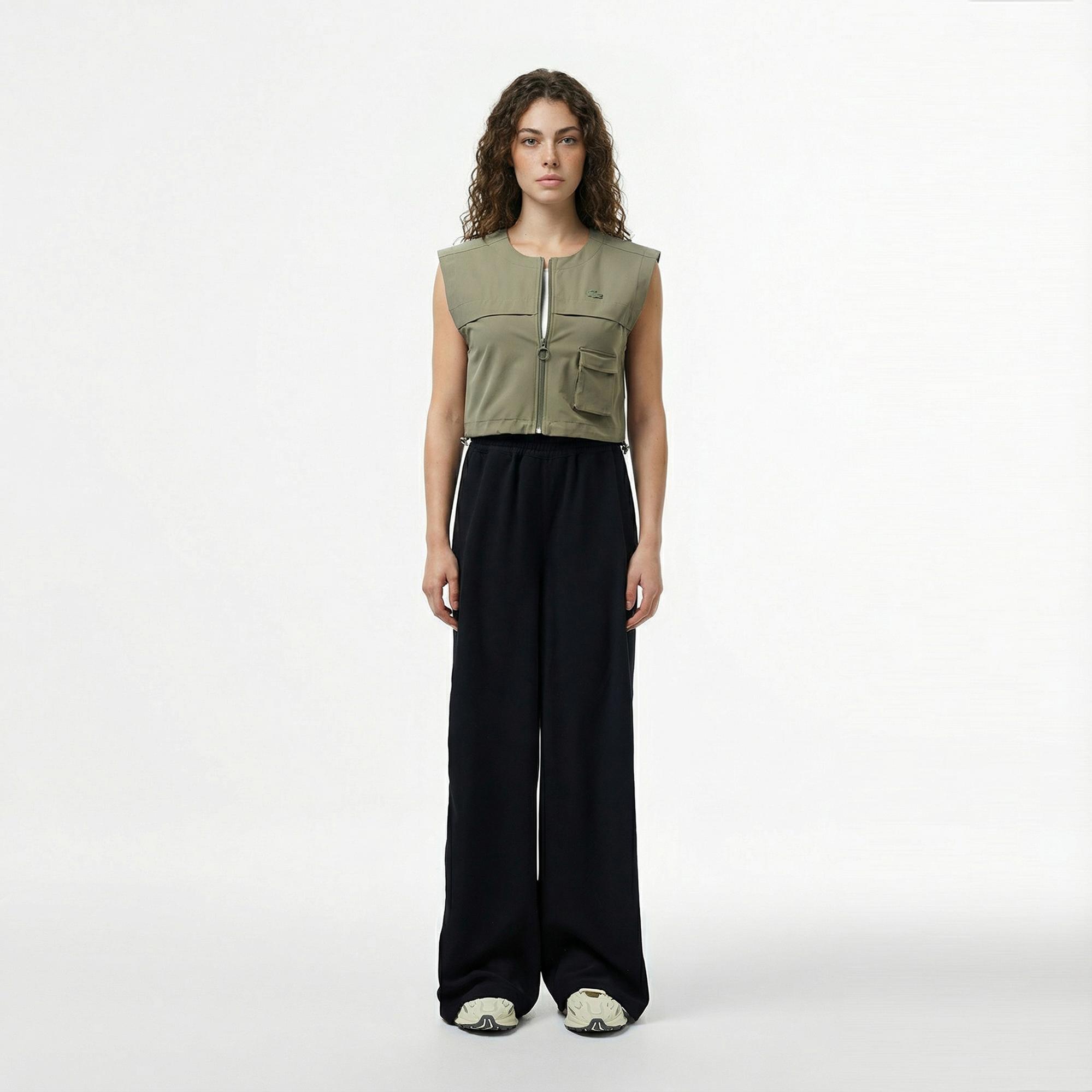 Lacoste Kadın Regular Fit Kolsuz Fermuarlı Haki Gömlek