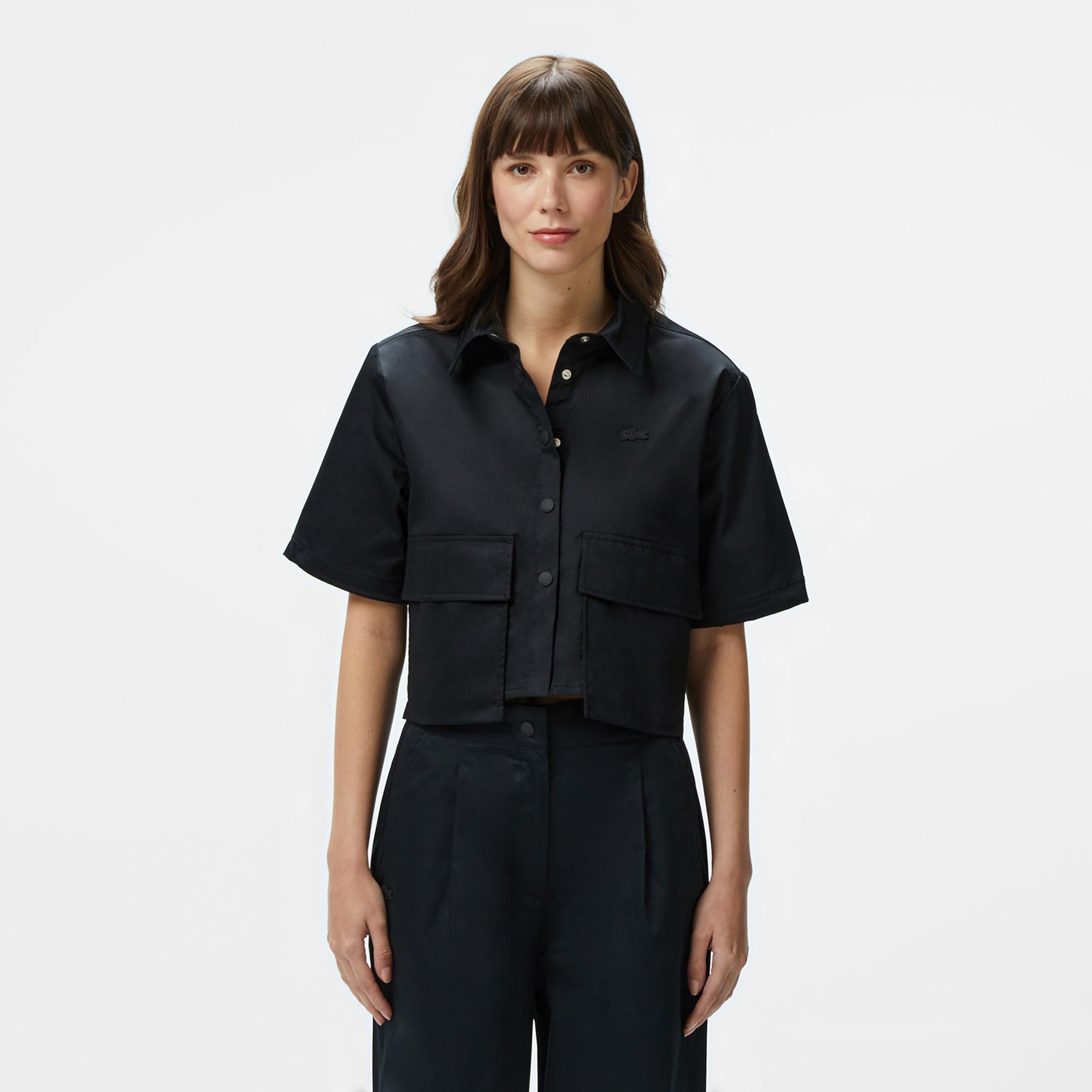 Lacoste Kadın Regular Fit Yarım Kollu Siyah Gömlek