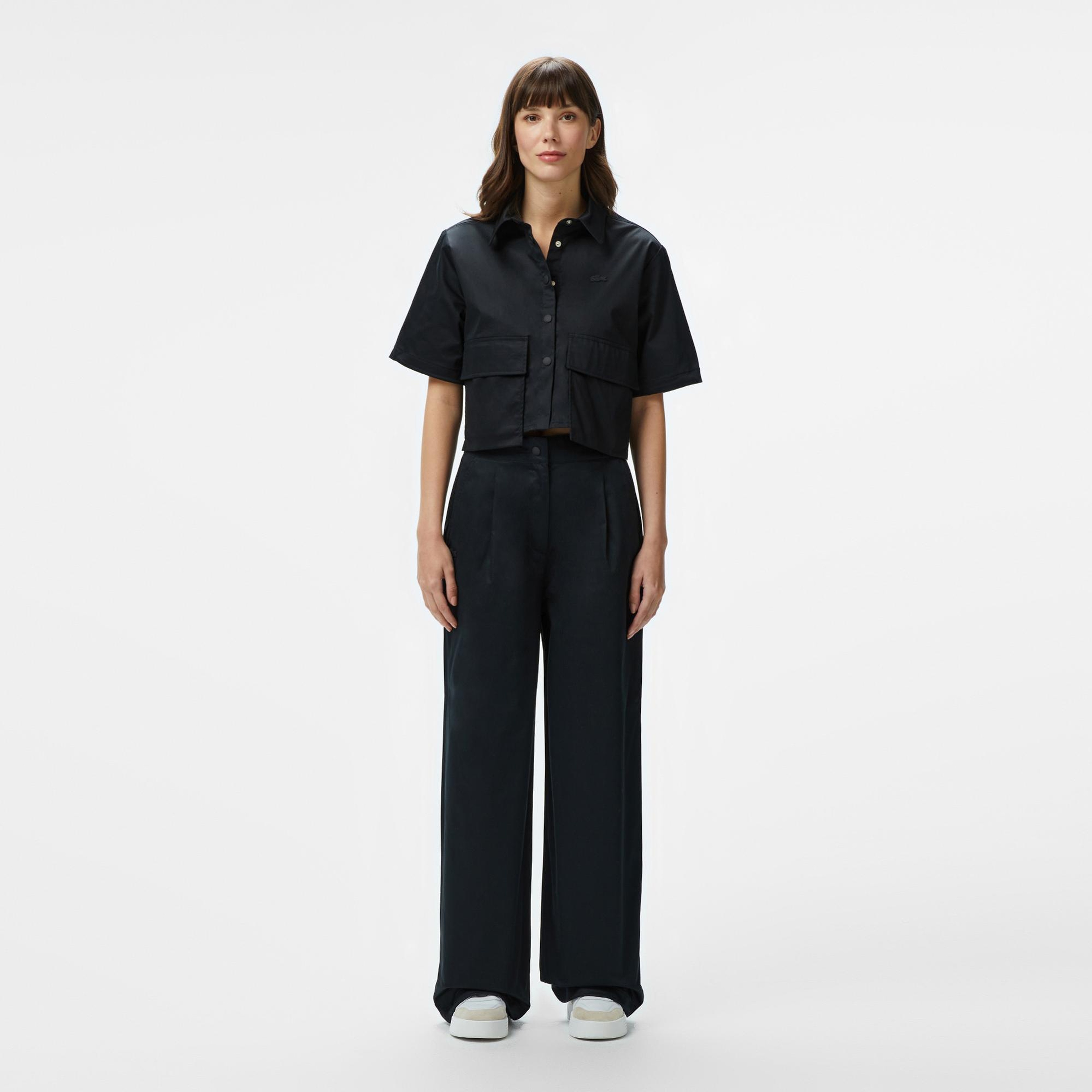 Lacoste Kadın Regular Fit Yarım Kollu Siyah Gömlek