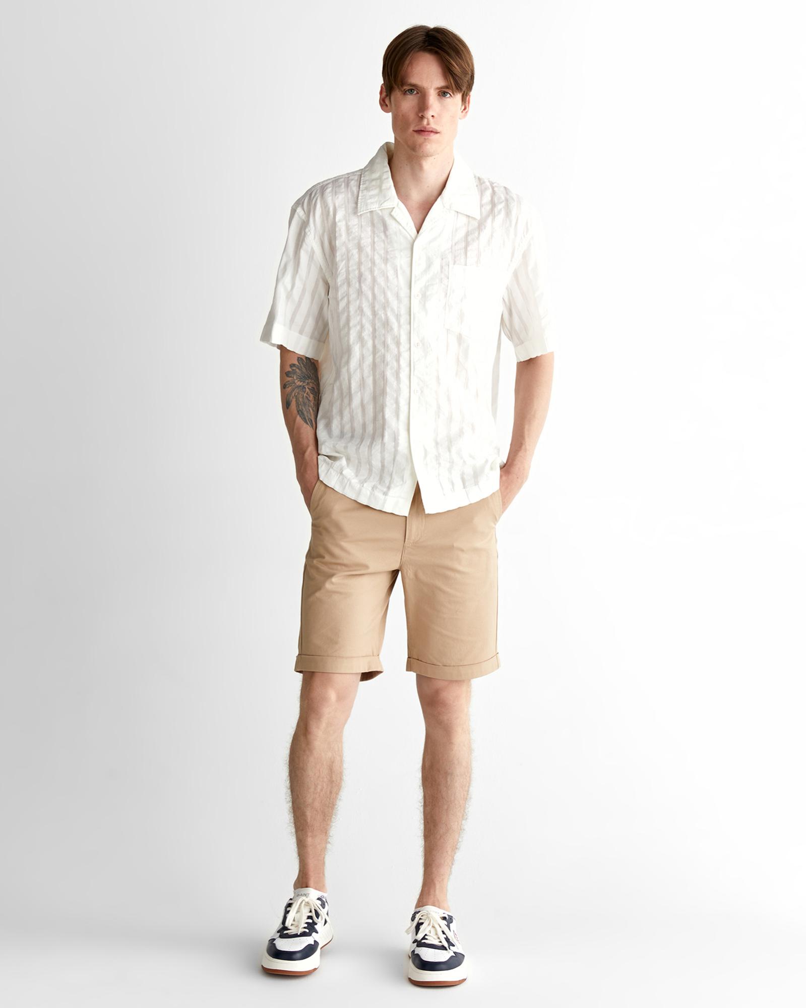 GANT Erkek Krem Relaxed Fit Klasik Yaka Çizgili Gömlek