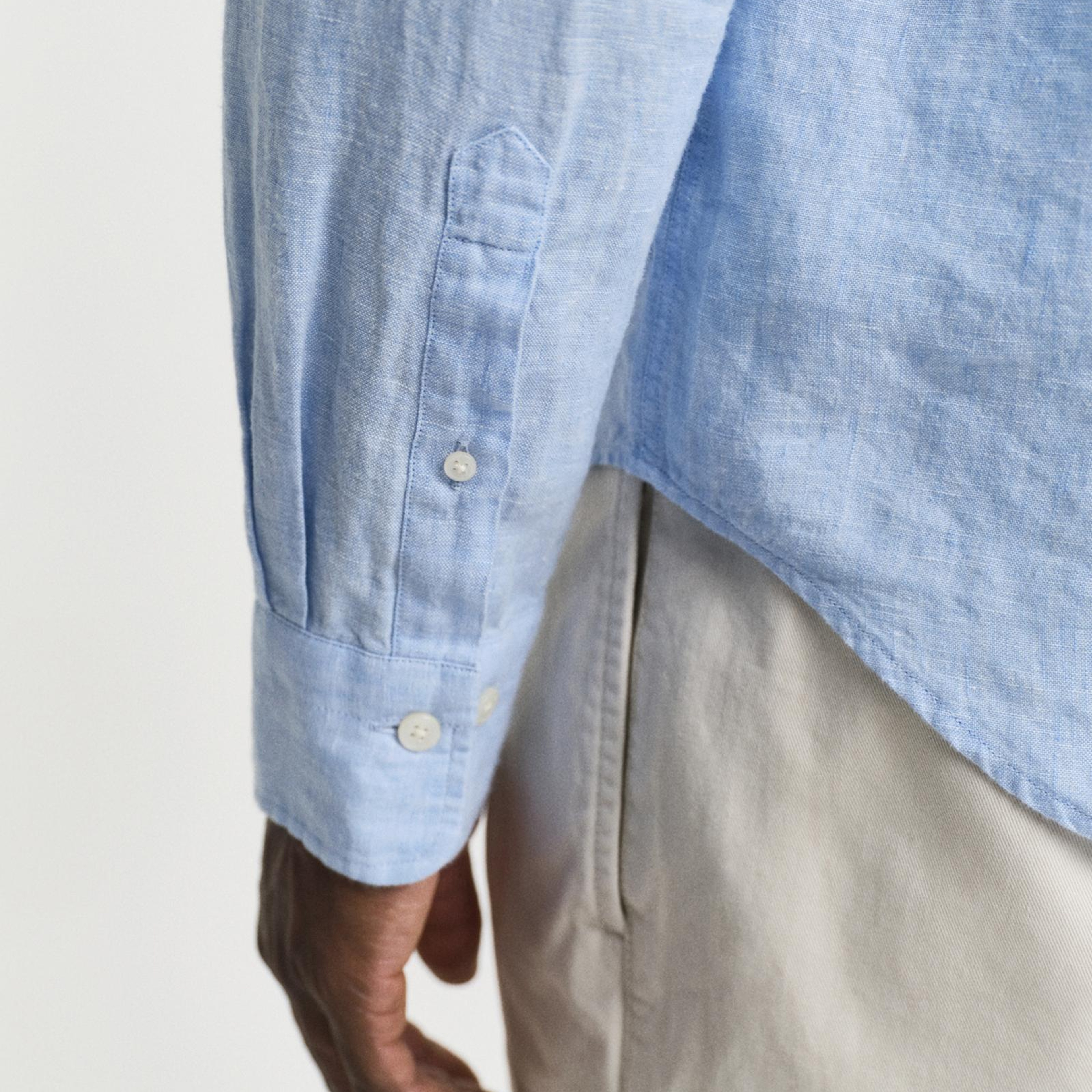 GANT Erkek Mavi Regular Fit Düğmeli Yaka Keten Gömlek