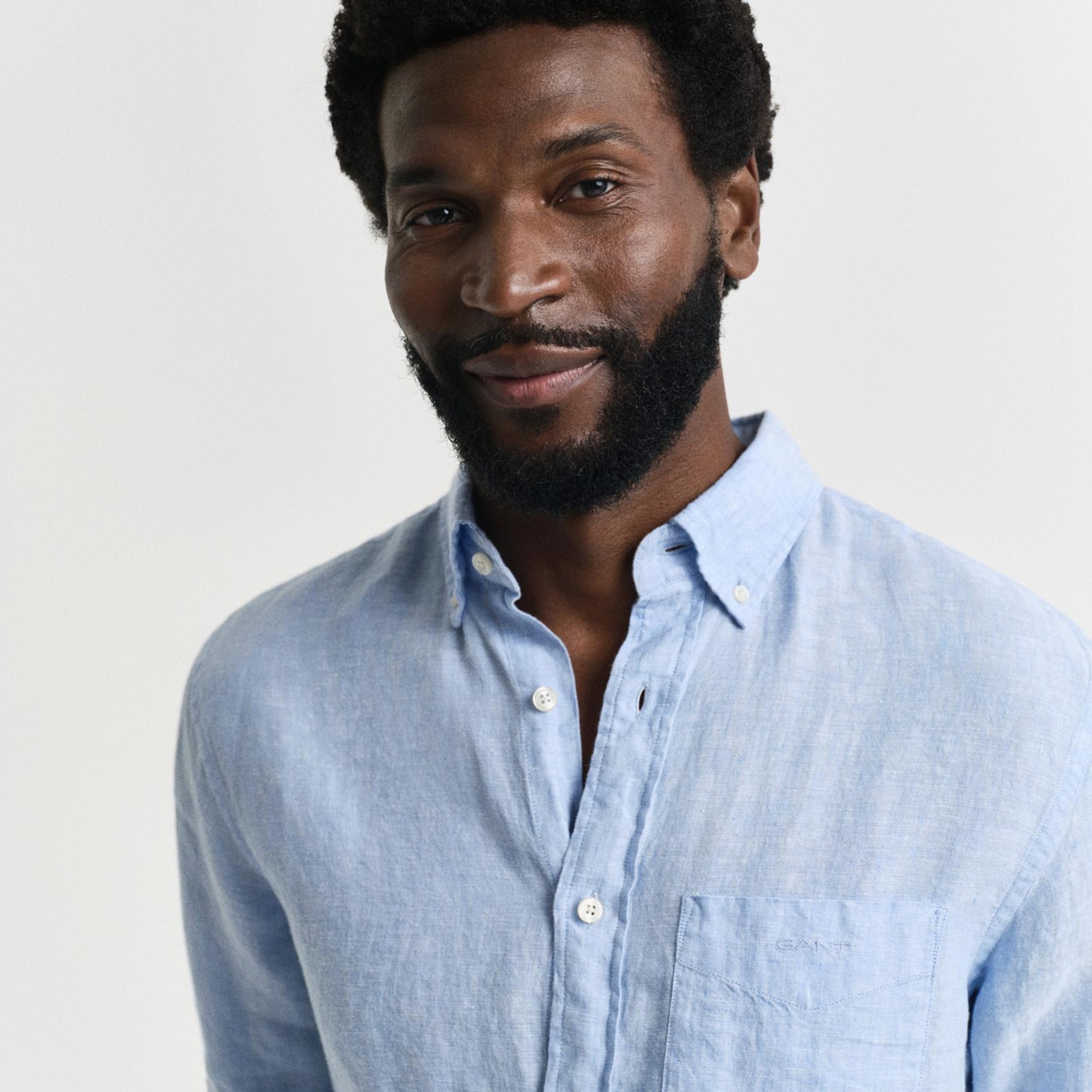 GANT Erkek Mavi Regular Fit Düğmeli Yaka Keten Gömlek
