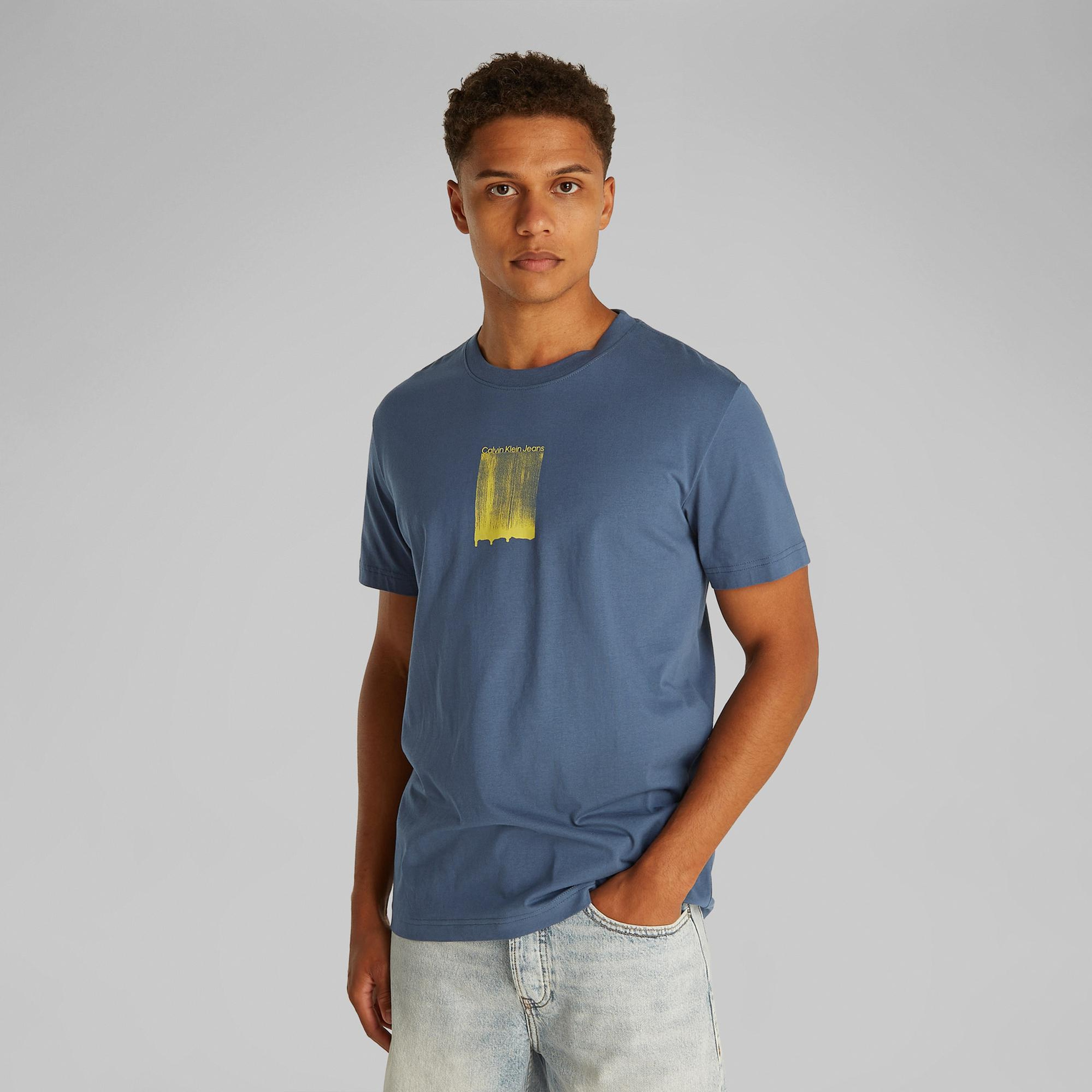 Calvin Klein Brush Stroke Graphic Erkek Mavi T-Shirt