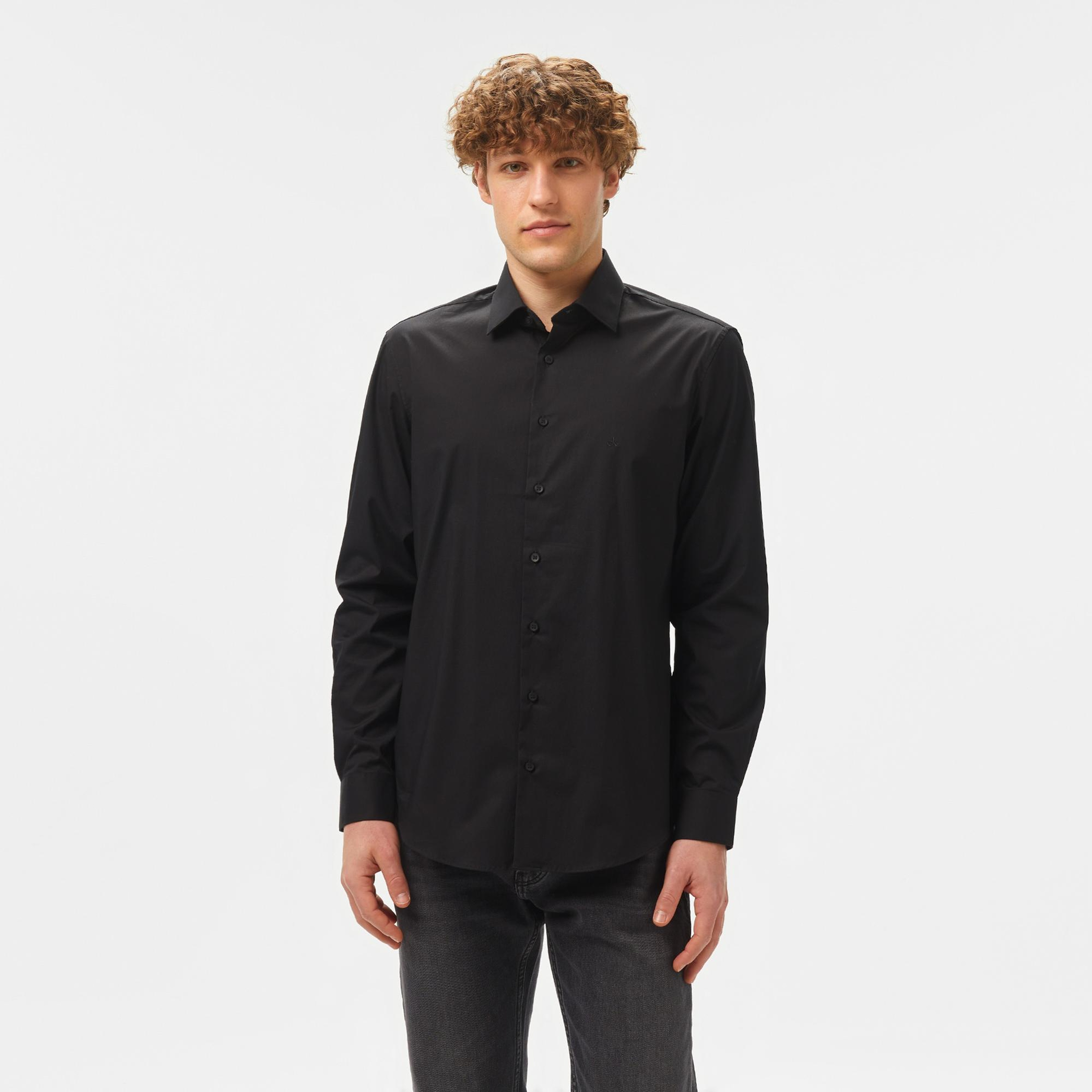 Calvin Klein Poplin Stretch Regular Erkek Siyah Gömlek