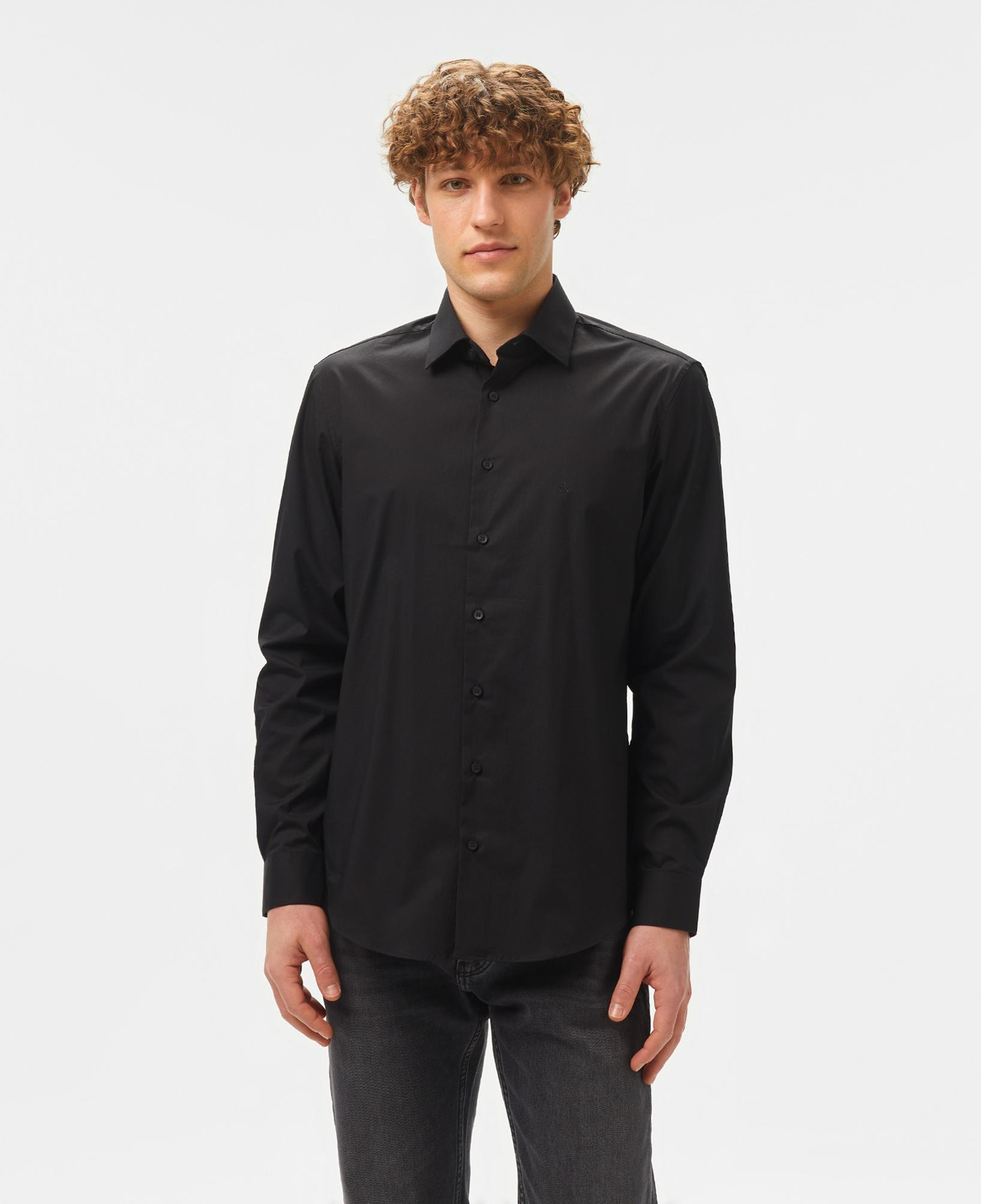 Calvin Klein Poplin Stretch Regular Erkek Siyah Gömlek