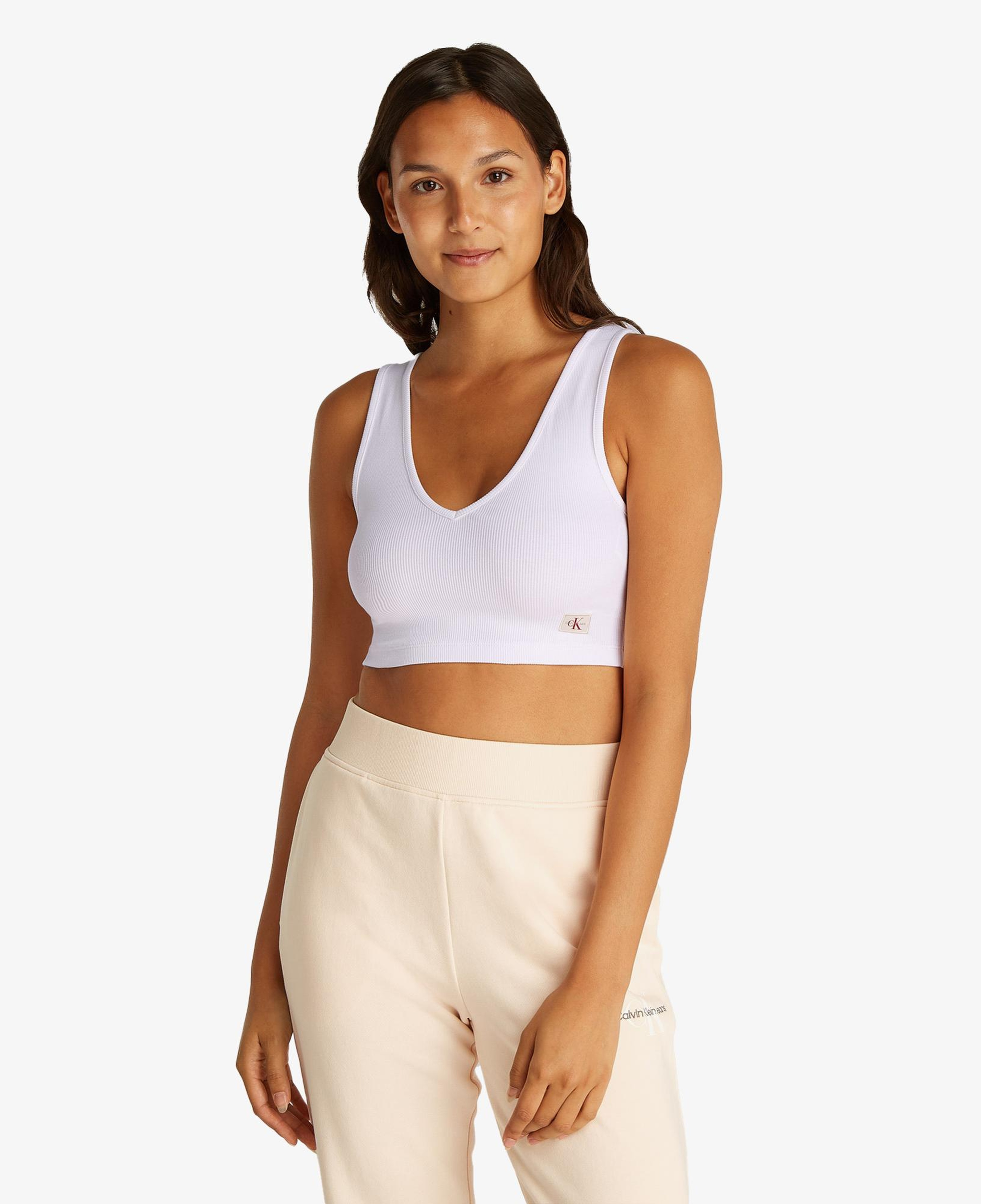 Calvin Klein Label Kadın Beyaz Kolsuz T-Shirt