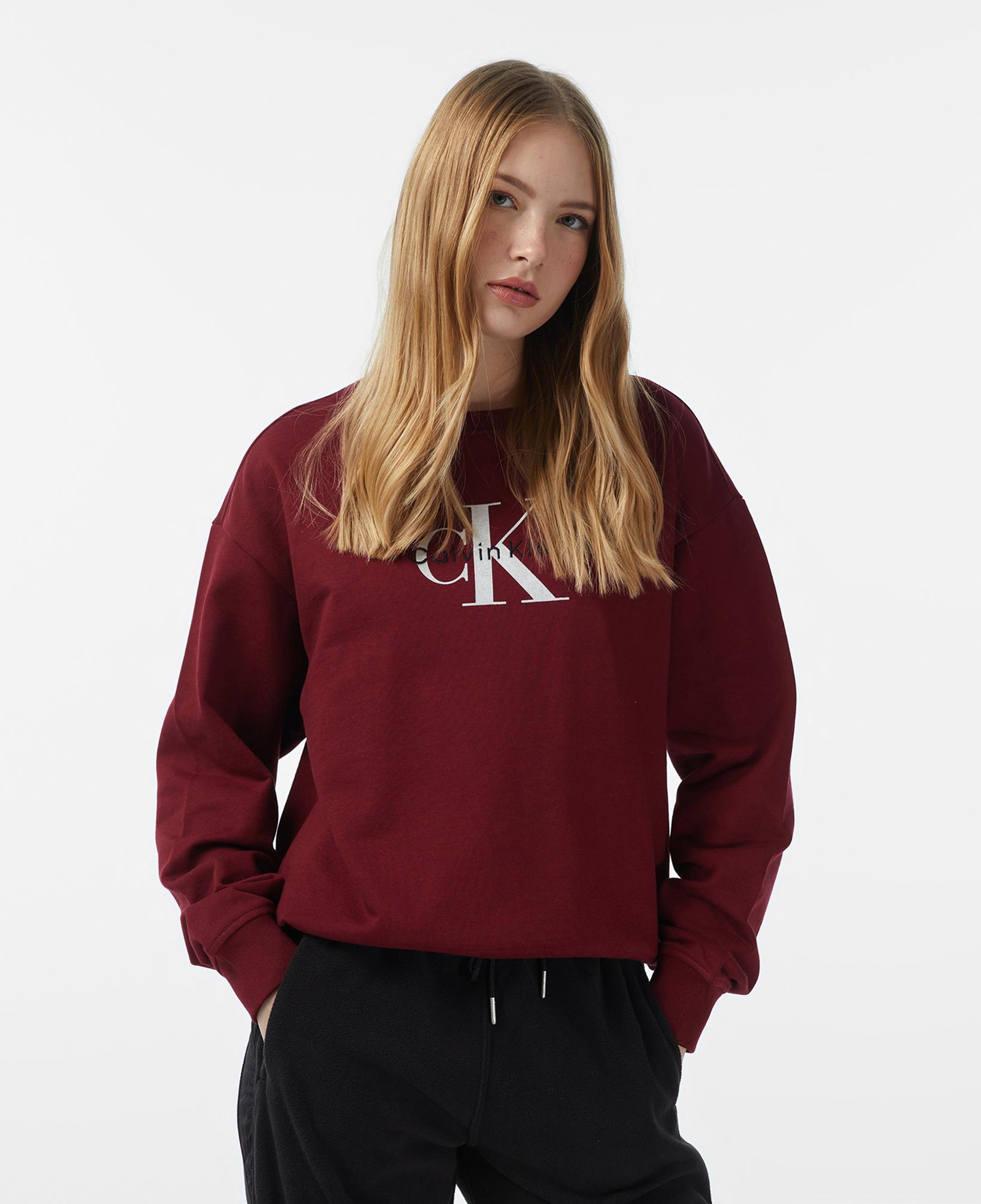 Calvin Klein Monologo French Terry Kadın Kırmızı Sweatshirt