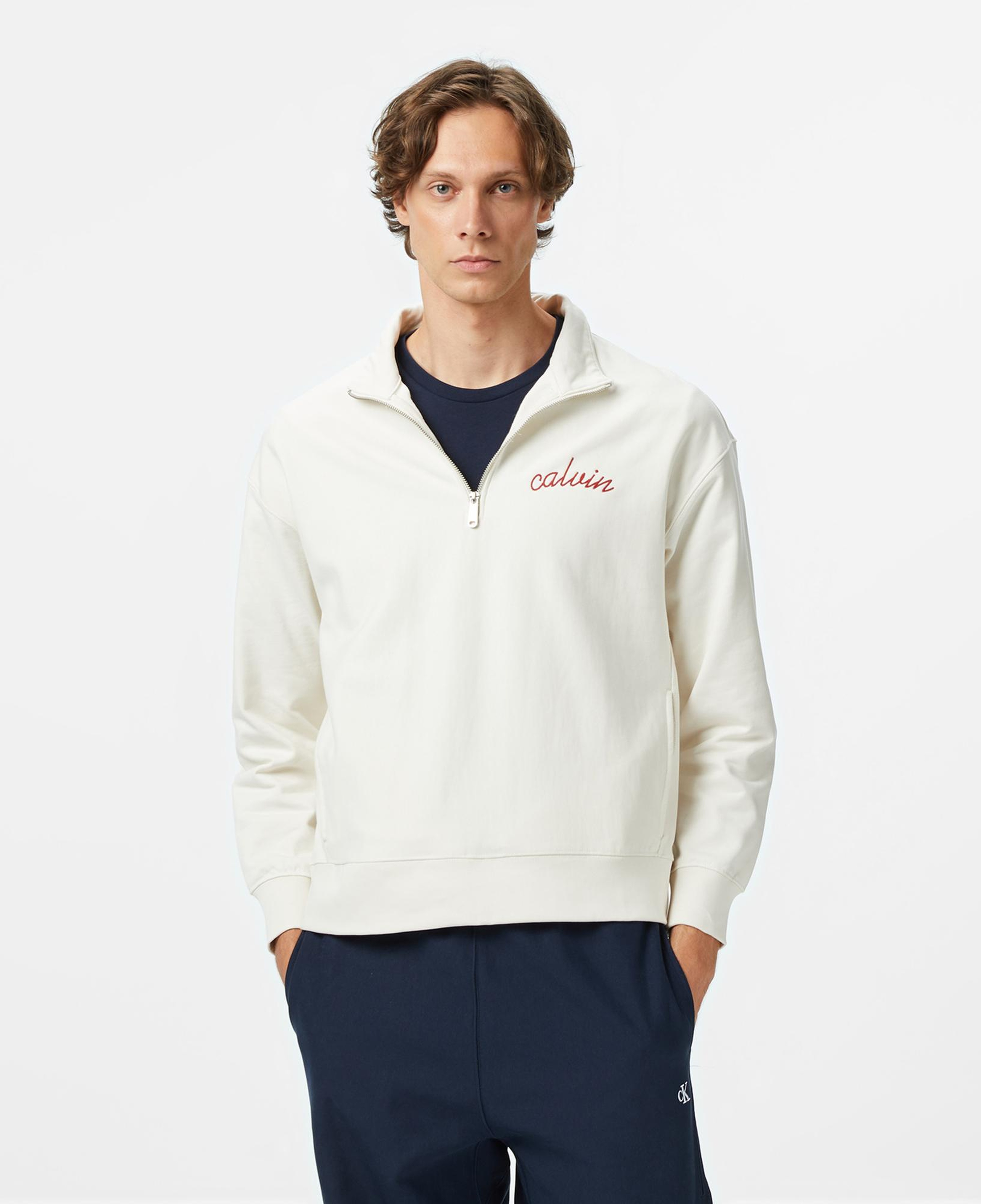 Calvin Klein Premium Terry Chain Stitch Erkek Beyaz Sweatshirt