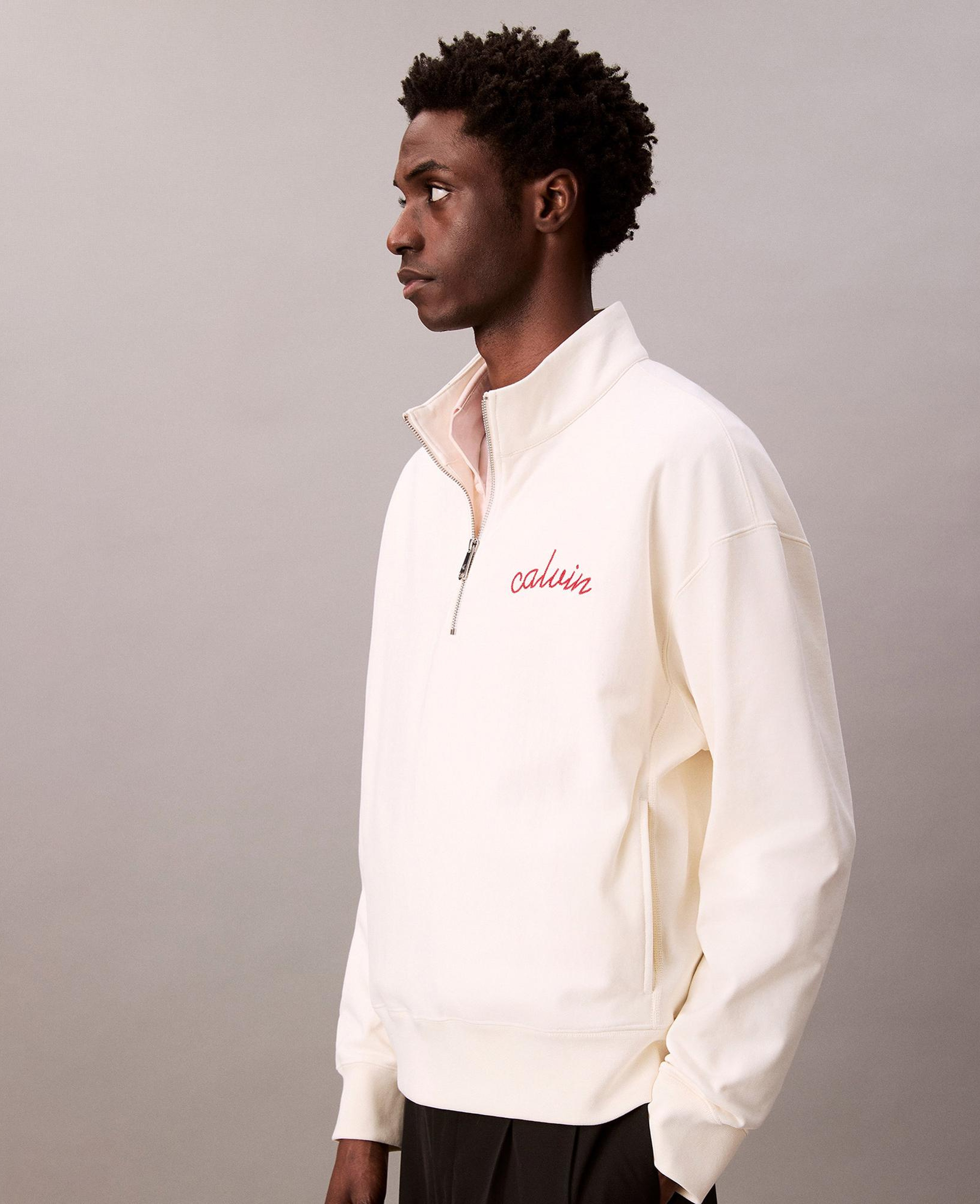 Calvin Klein Premium Terry Chain Stitch Erkek Beyaz Sweatshirt