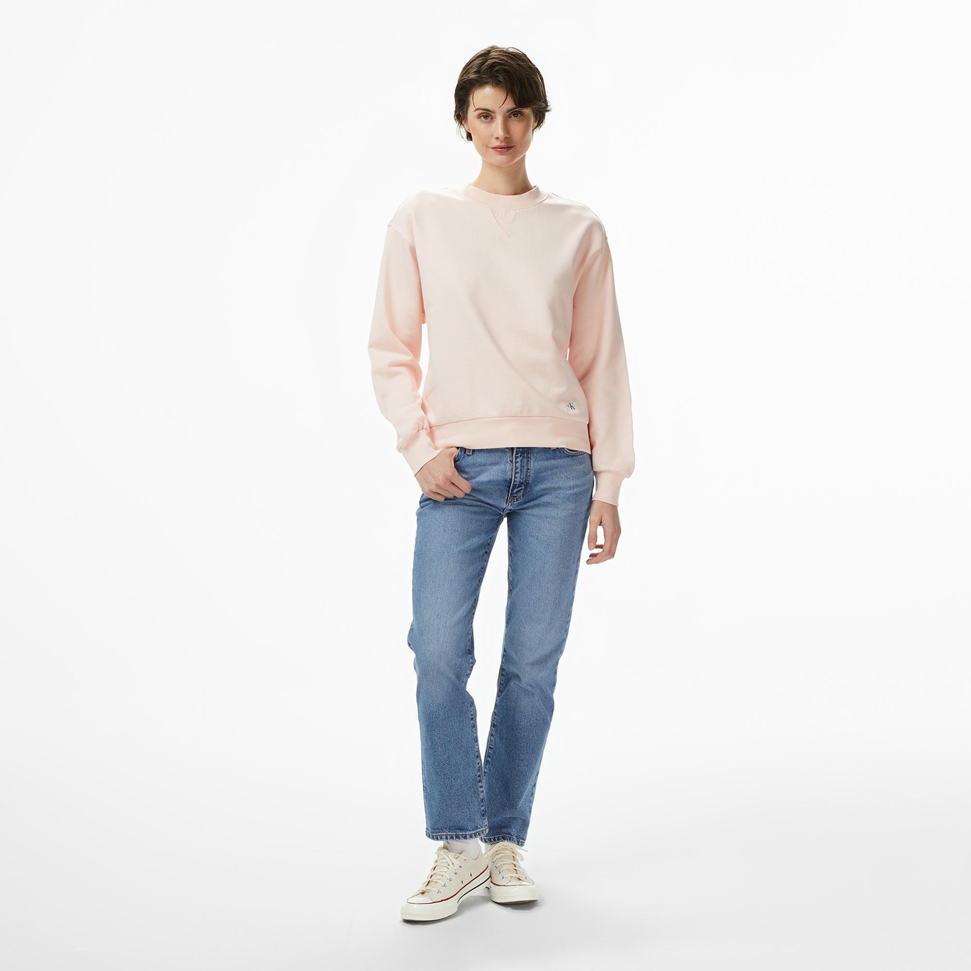 Calvin Klein Badge Logo Terry Crew Kadın Pembe Sweatshirt