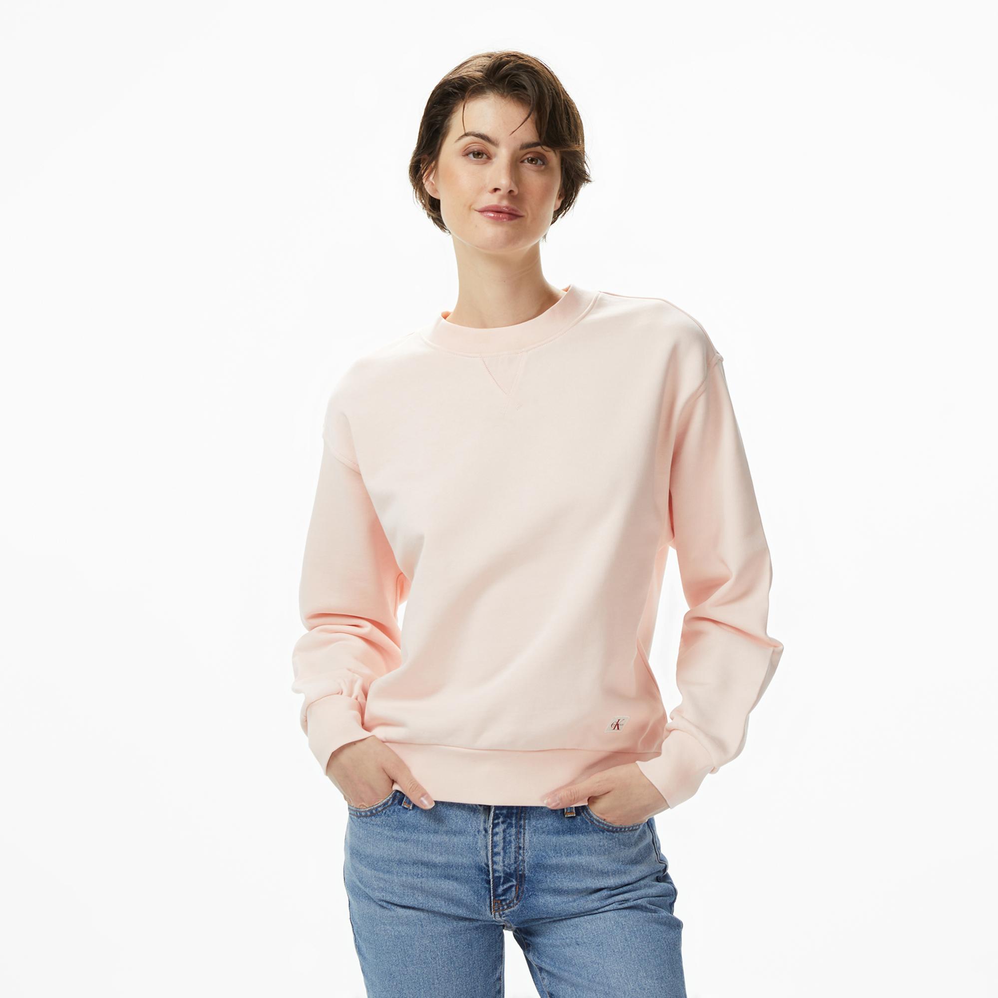 Calvin Klein Badge Logo Terry Crew Kadın Pembe Sweatshirt