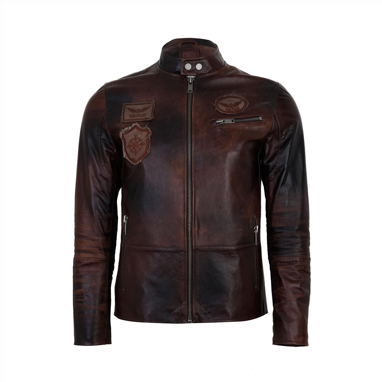 Kahve Erkek Vintage Deri Biker Ceket
