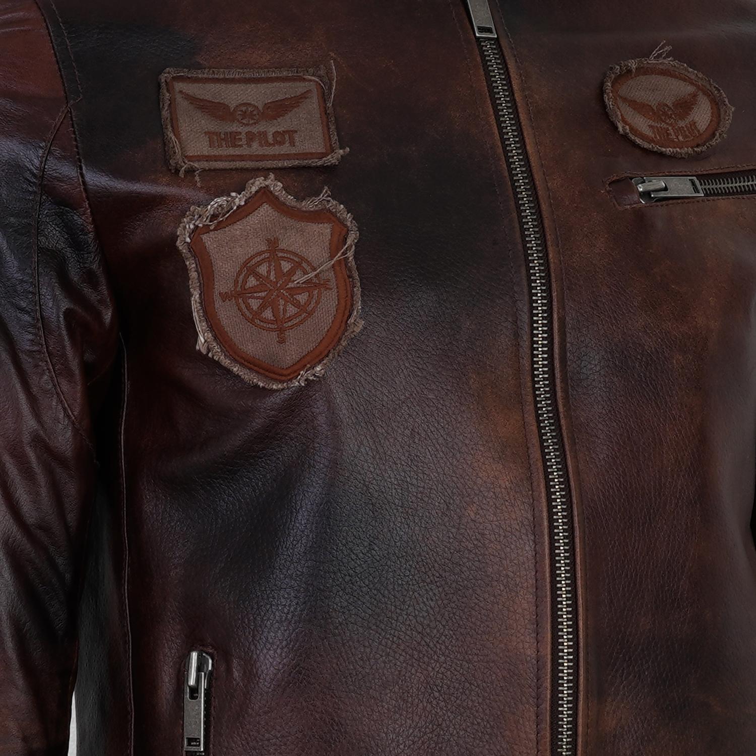 Kahve Erkek Vintage Deri Biker Ceket
