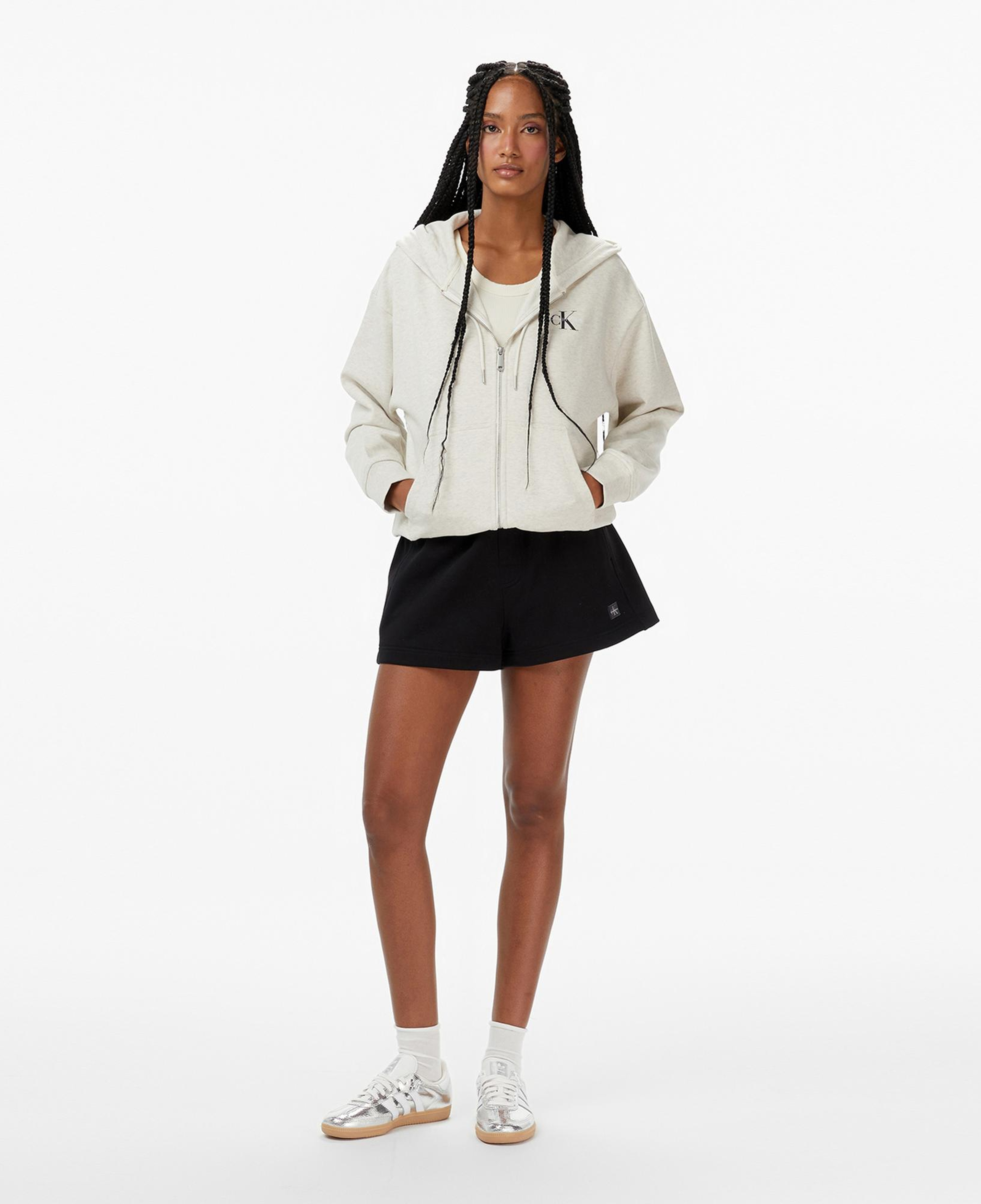 Calvin Klein Monologo French Terry Kadın Krem Rengi Sweatshirt