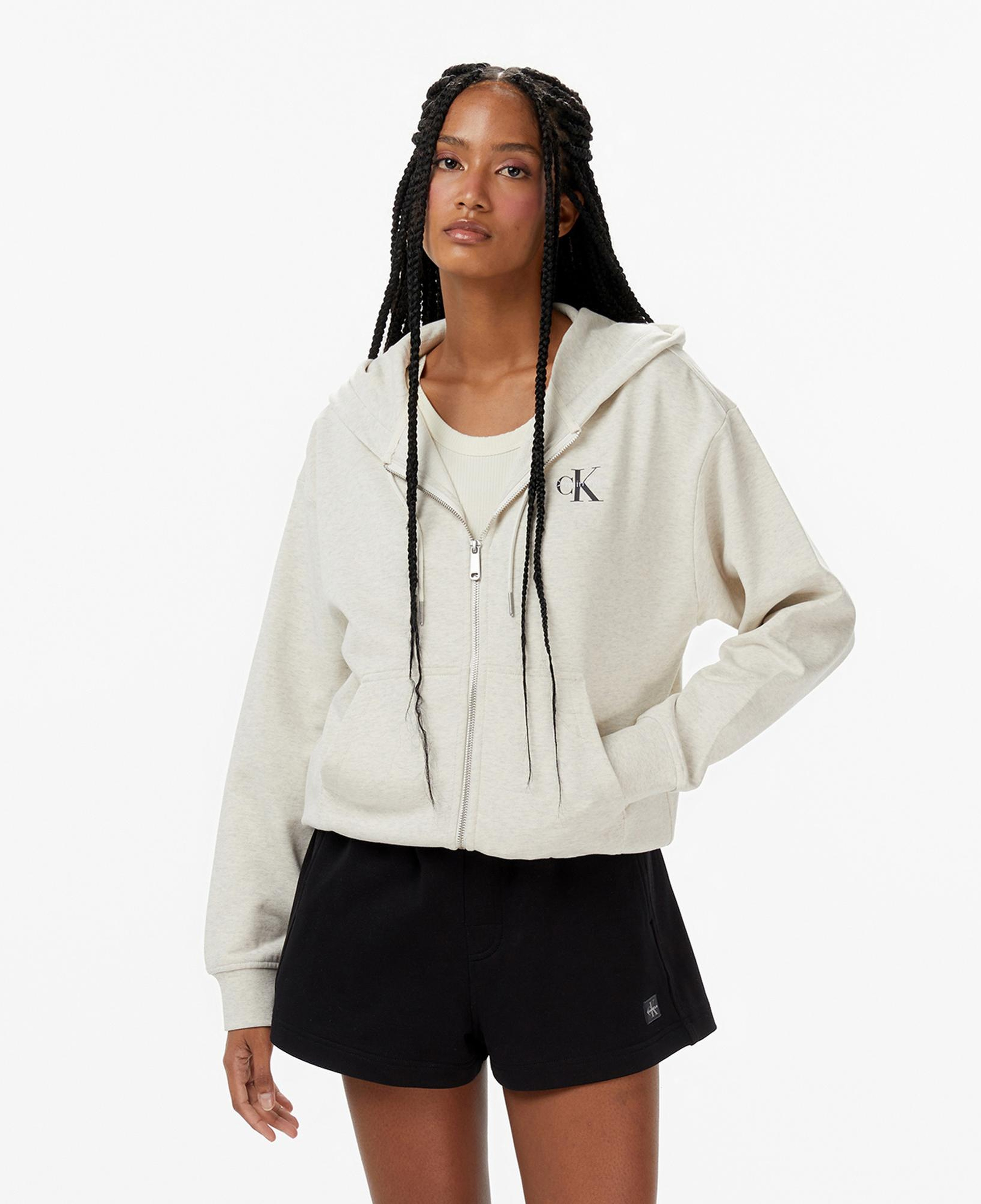 Calvin Klein Monologo French Terry Kadın Krem Rengi Sweatshirt